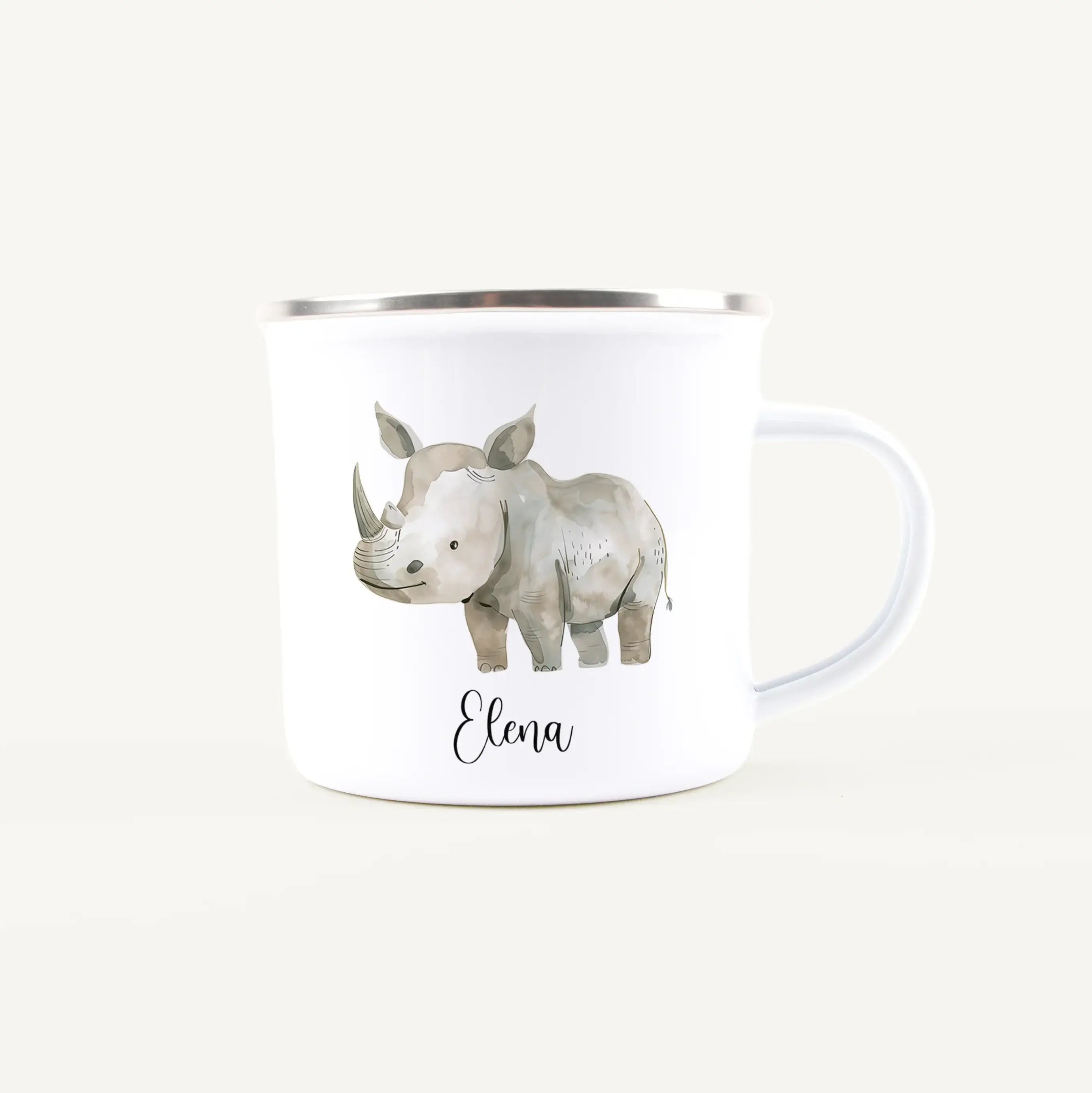 Emaille Tasse Nashorn-Emaille Tasse-famprints-Die Emaille Tasse Nashorn von famprints ist mehr als nur eine Kindertasse – sie ist ein persönliches Lieblingsstück für den Alltag. Das liebevoll illustrierte Nashorn-Motiv spricht Kinder sofort an und macht j