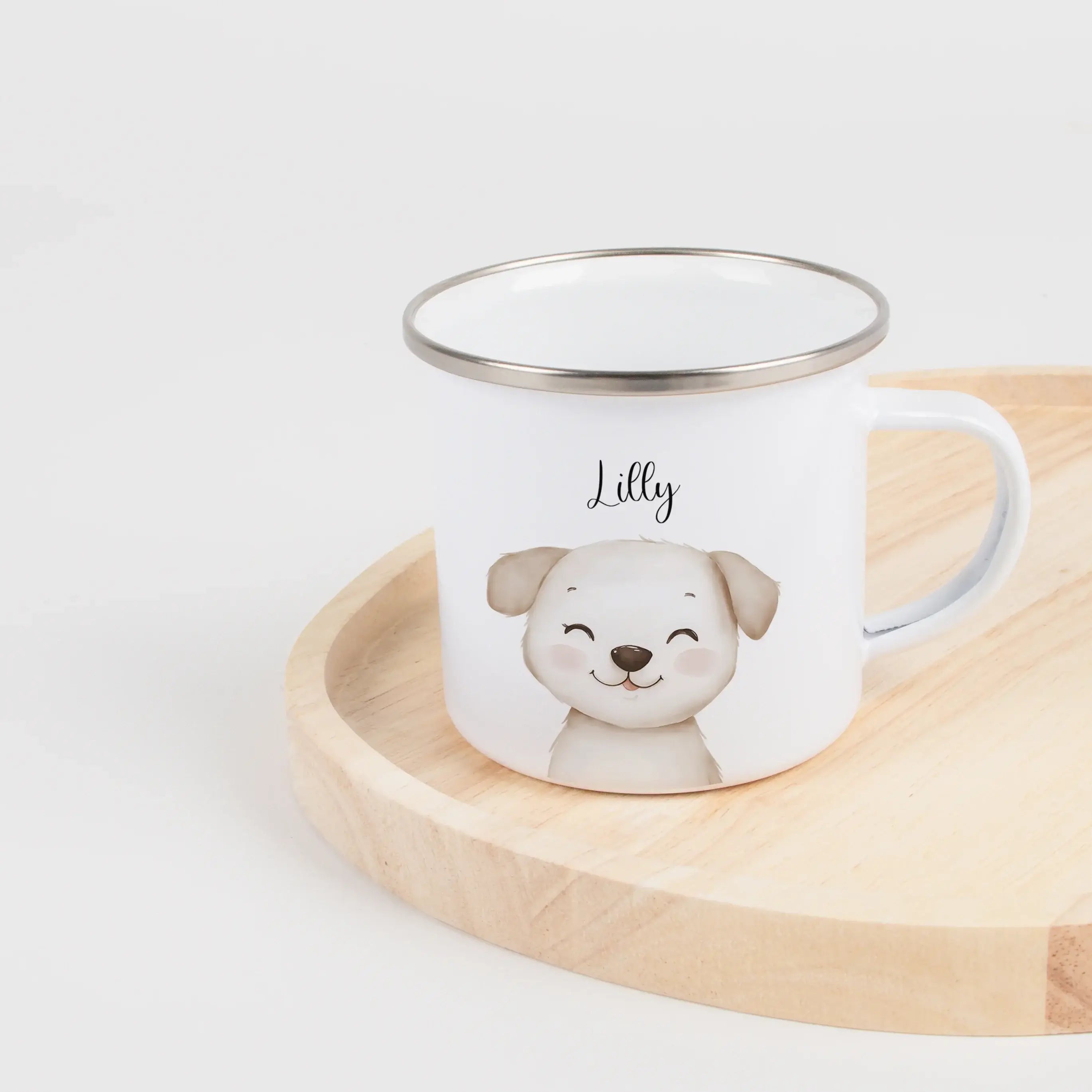 Emaille Tasse Hund Portrait-Emaille Tasse-famprints-Die Emaille Tasse Hund Portrait von famprints ist genau das Richtige für alle, die Hunde lieben und personalisierte Produkte mit Charakter suchen. Das Motiv zeigt einen liebevoll digital gemalten Hund im