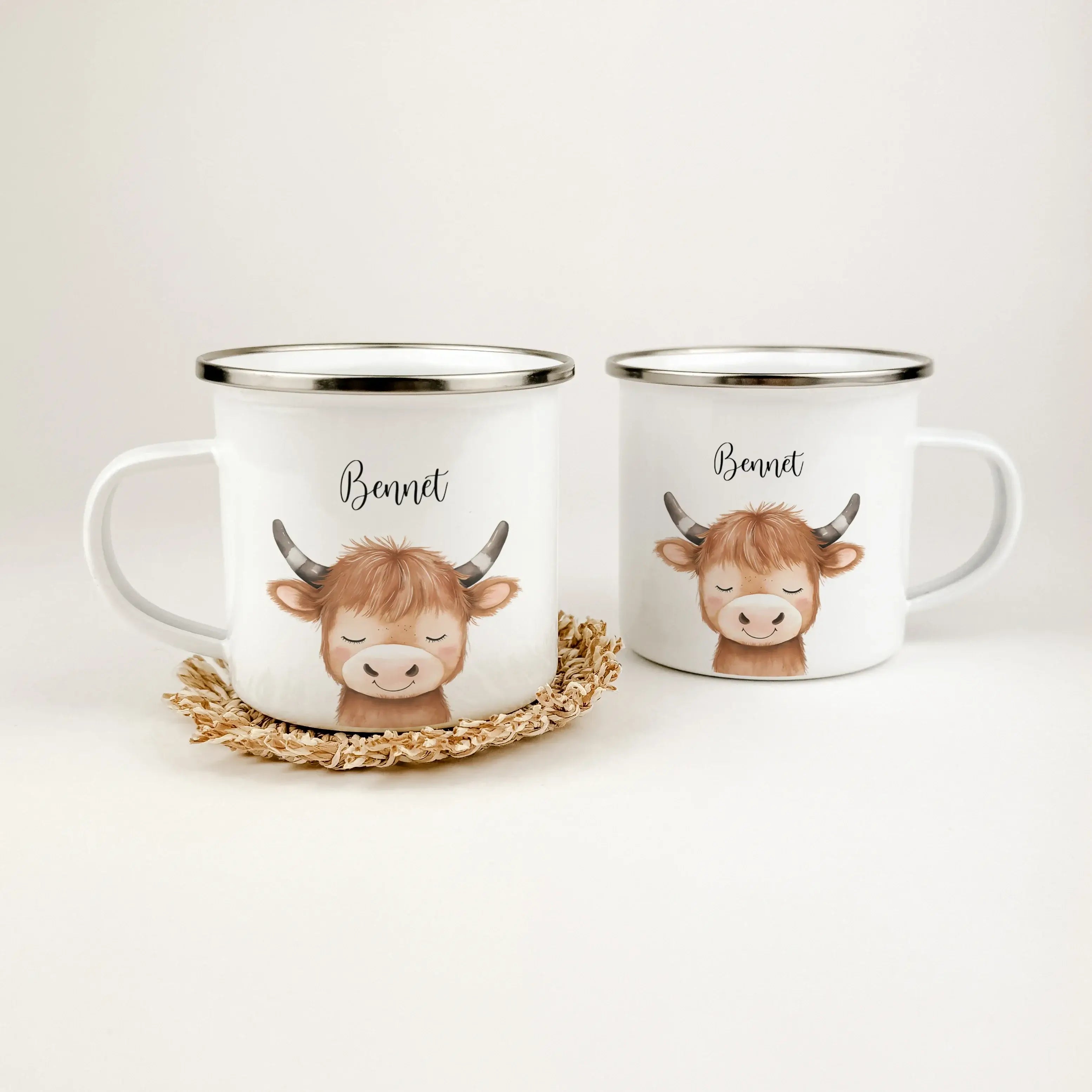 Emaille Tasse Stier Portrait-famprints-Emaille Tasse-Entdecke die einzigartige Emaille Tasse Stier Portrait – eine personalisierte Emaille Tasse, die mit einem beeindruckenden Stier-Portrait in bezaubernder Aquarell-Optik verzaubert. Der hochwertige und l