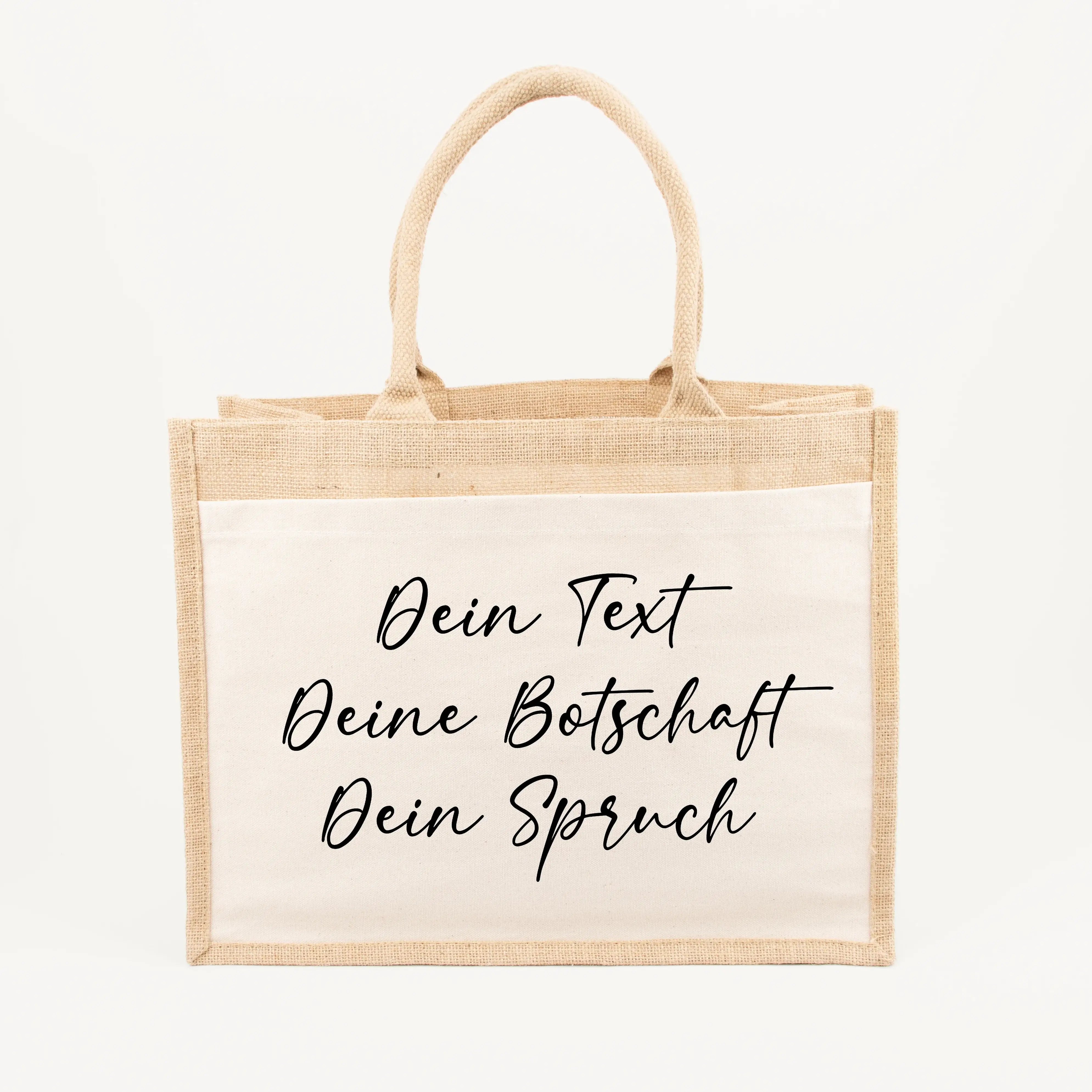 Jutetasche Eigener Spruch - Jutetasche - famprints - Mit einer Jutetasche eigener Spruch von famprints gestaltest du einen Begleiter, der deine Worte trägt und im Alltag für liebevolle Momente sorgt. Die naturfarbene Jute kombiniert mit einer Baumwoll-Vor