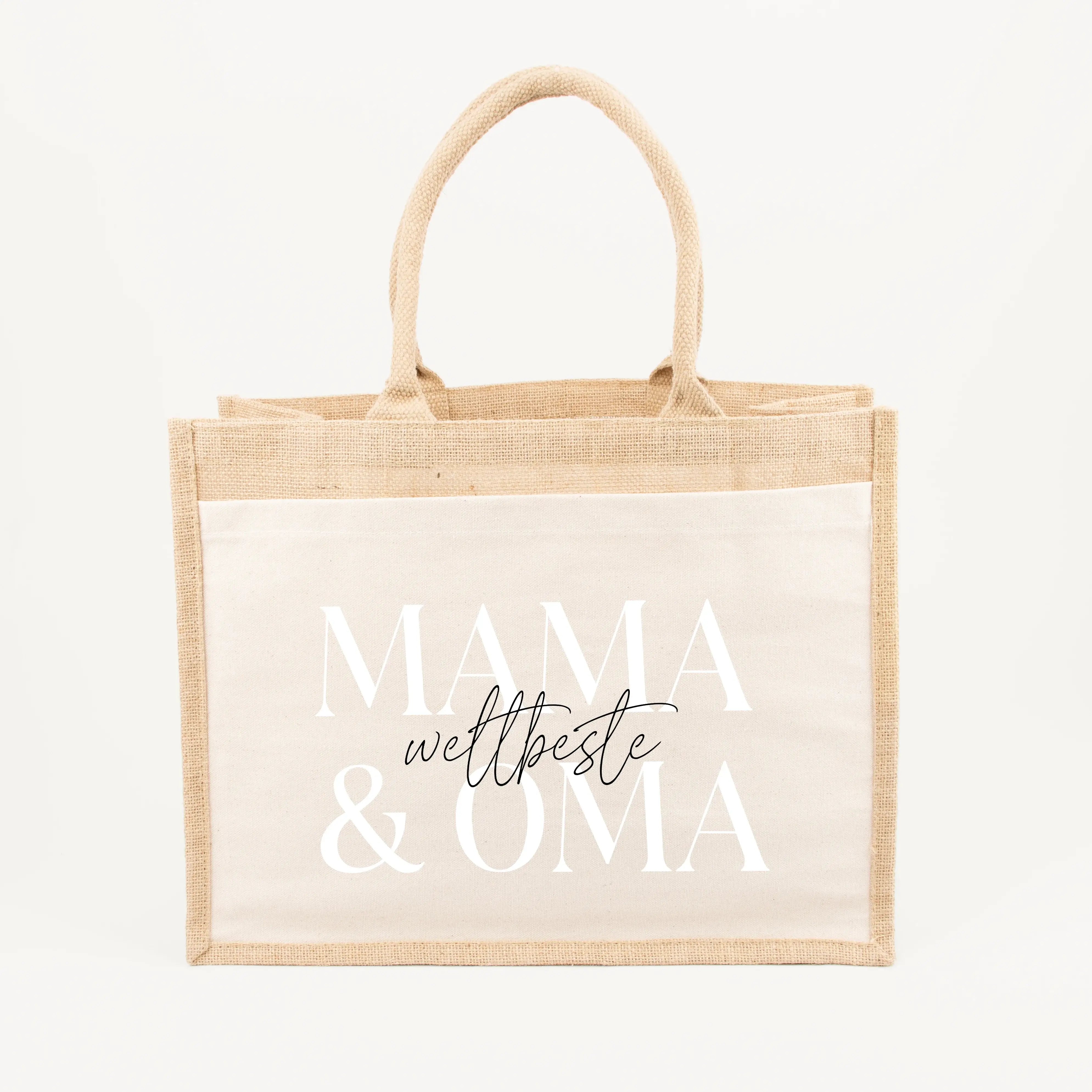 Jutetasche beste Mama + Oma-Jutetasche-famprints-Diese Jutetasche beste Mama + Oma ist ein liebevolles Statement für Frauen, die beides sind und genau dafür geschätzt werden. Ob im Alltag, beim Einkaufen oder als stilvolle Begleitung unterwegs – die Tasch