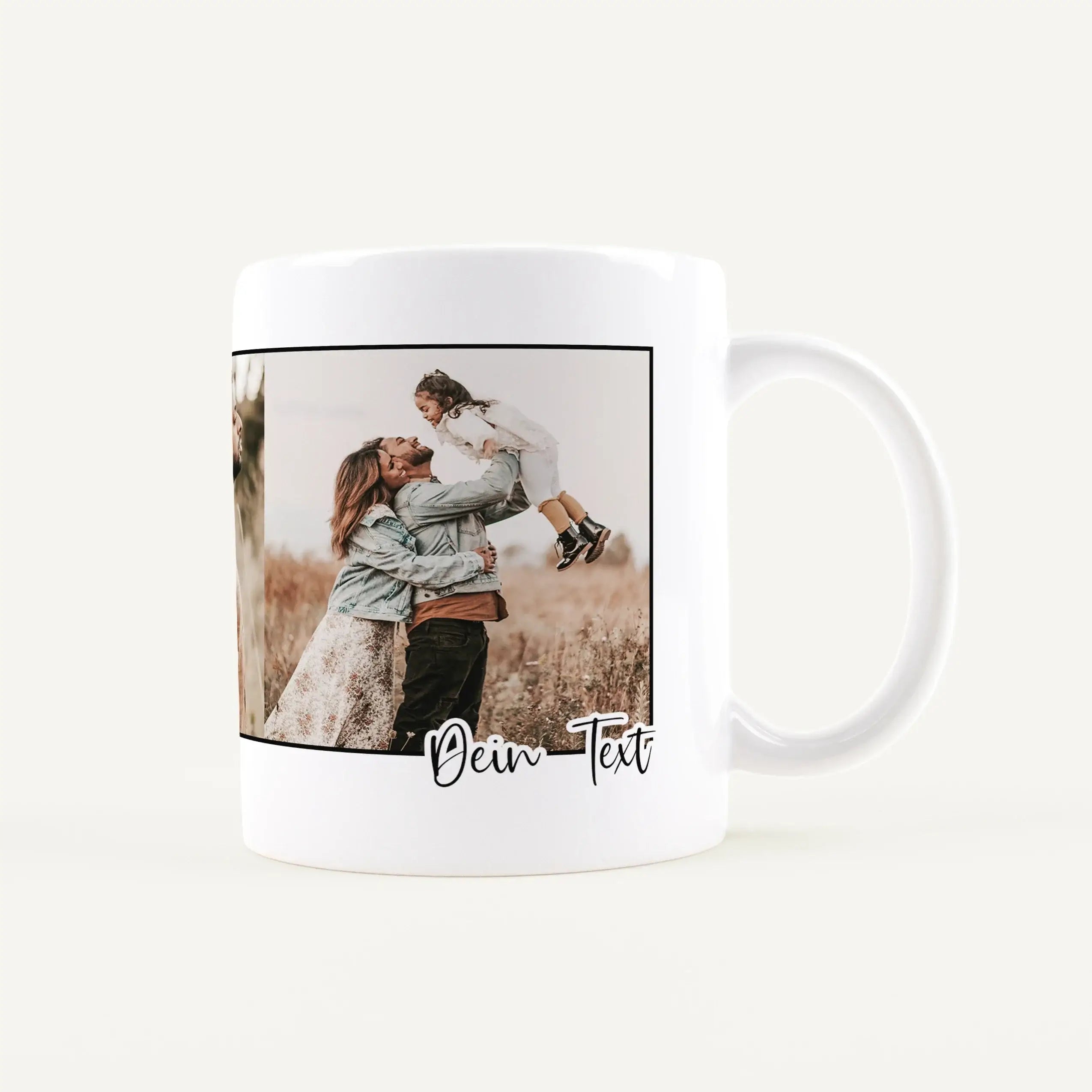 Foto Tasse mit Text-Keramik Tasse-famprints-Eine Foto Tasse mit Text ist mehr als nur ein Alltagsgegenstand – sie wird zu einem persönlichen Begleiter im Alltag. Bei famprints gestaltest du deine Tasse individuell mit bis zu drei eigenen Fotos und einem f