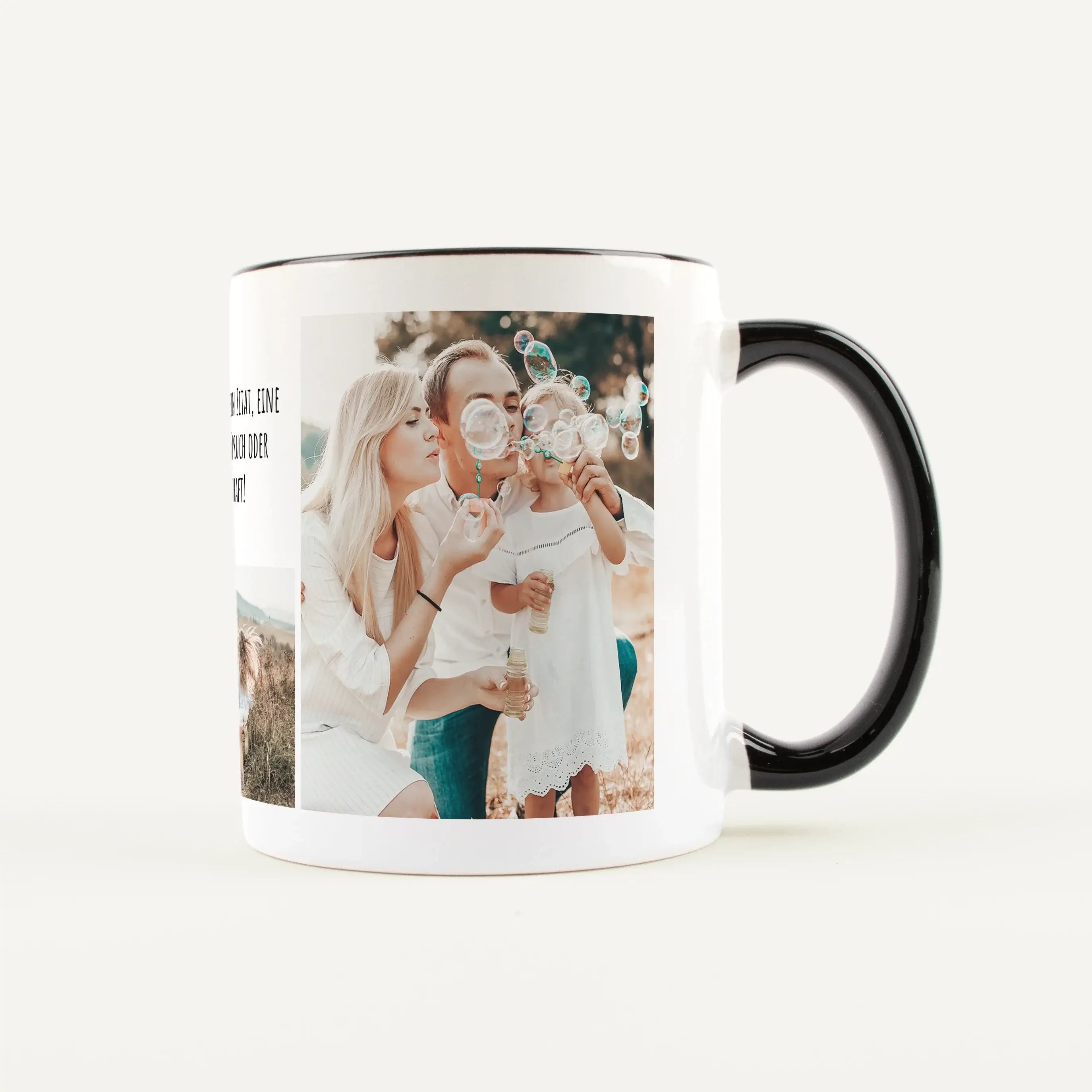 Tasse Foto Multi + Text-Keramik Tasse-famprints-Die Tasse Foto Multi + Text von famprints macht aus deinen Lieblingsmomenten ein persönliches Highlight für jeden Tag. Gestalte deine Fototasse ganz einfach mit 2 bis 8 eigenen Bildern und ergänze sie mit ei