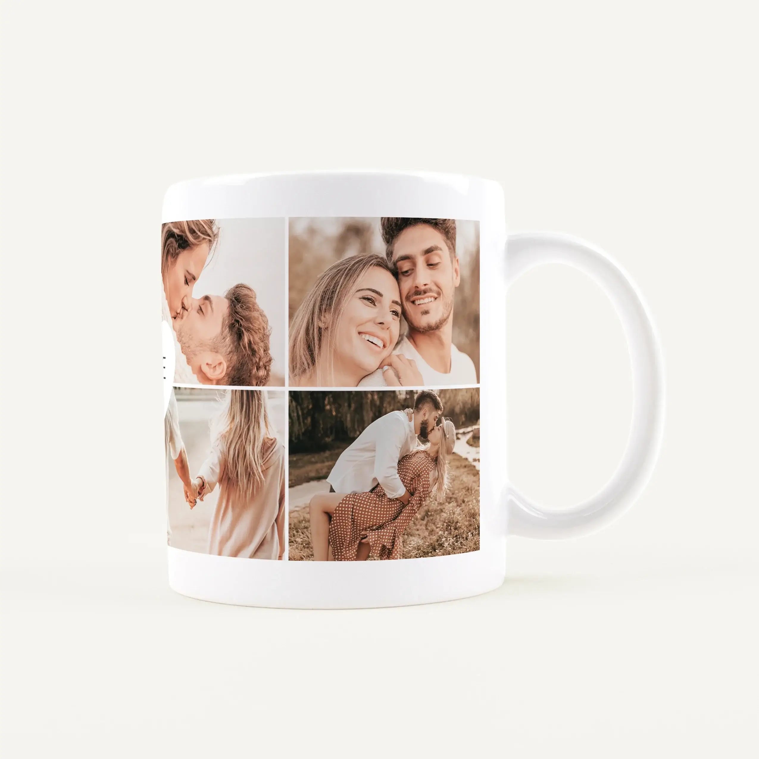 Fototasse I love you-Keramik Tasse-famprints-Fototasse I love you ist die richtige Wahl, wenn du eine persönliche Tasse mit Foto suchst, die mehr zeigt als nur ein einzelnes Bild. Auf dieser Fototasse gestaltest du eine Collage aus 8 eigenen Fotos, die ei