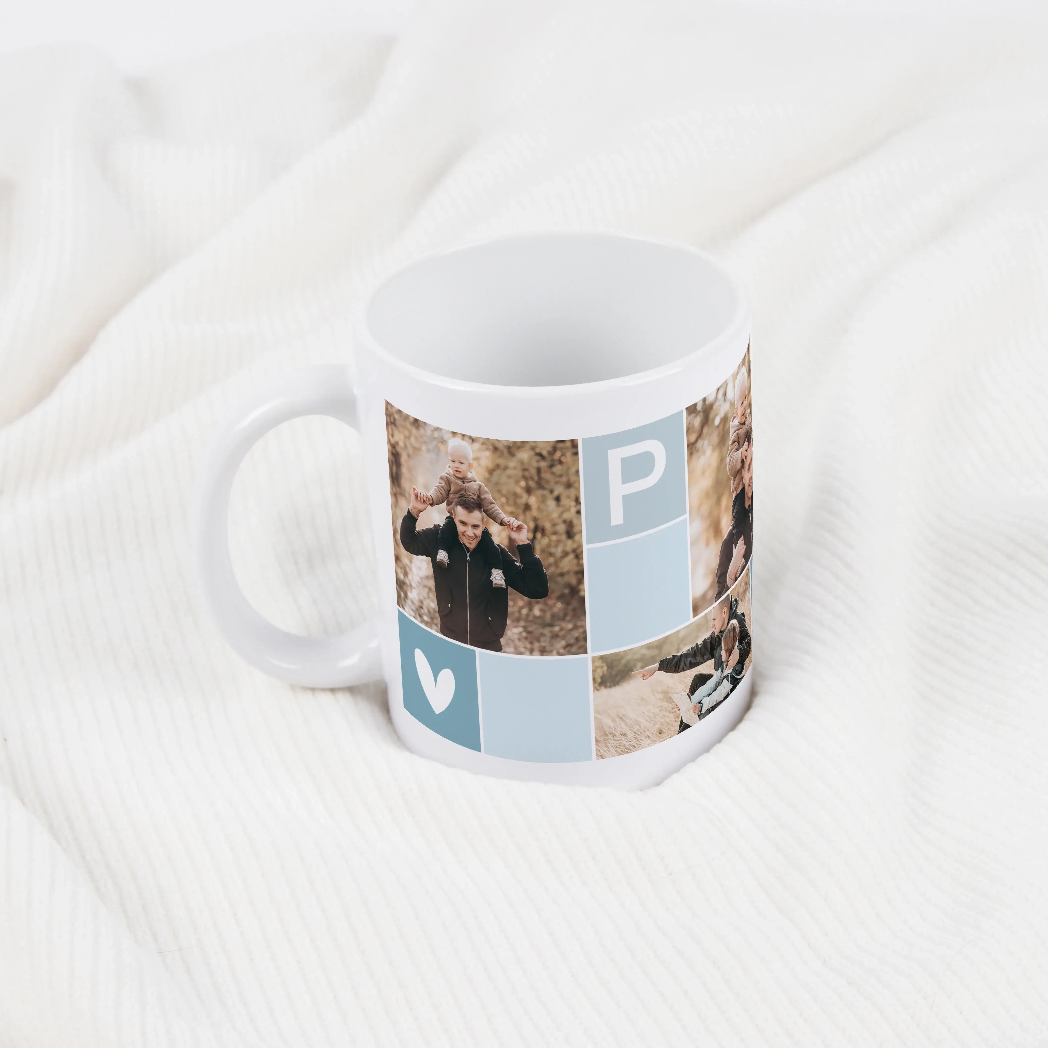 Fototasse Papa-Keramik Tasse-famprints-Die Fototasse Papa von famprints macht aus einer einfachen Tasse ein persönliches Lieblingsstück für jeden Tag. Du gestaltest deine individuelle Tasse für Papa ganz einfach selbst und kombinierst fünf eigene Fotos mi