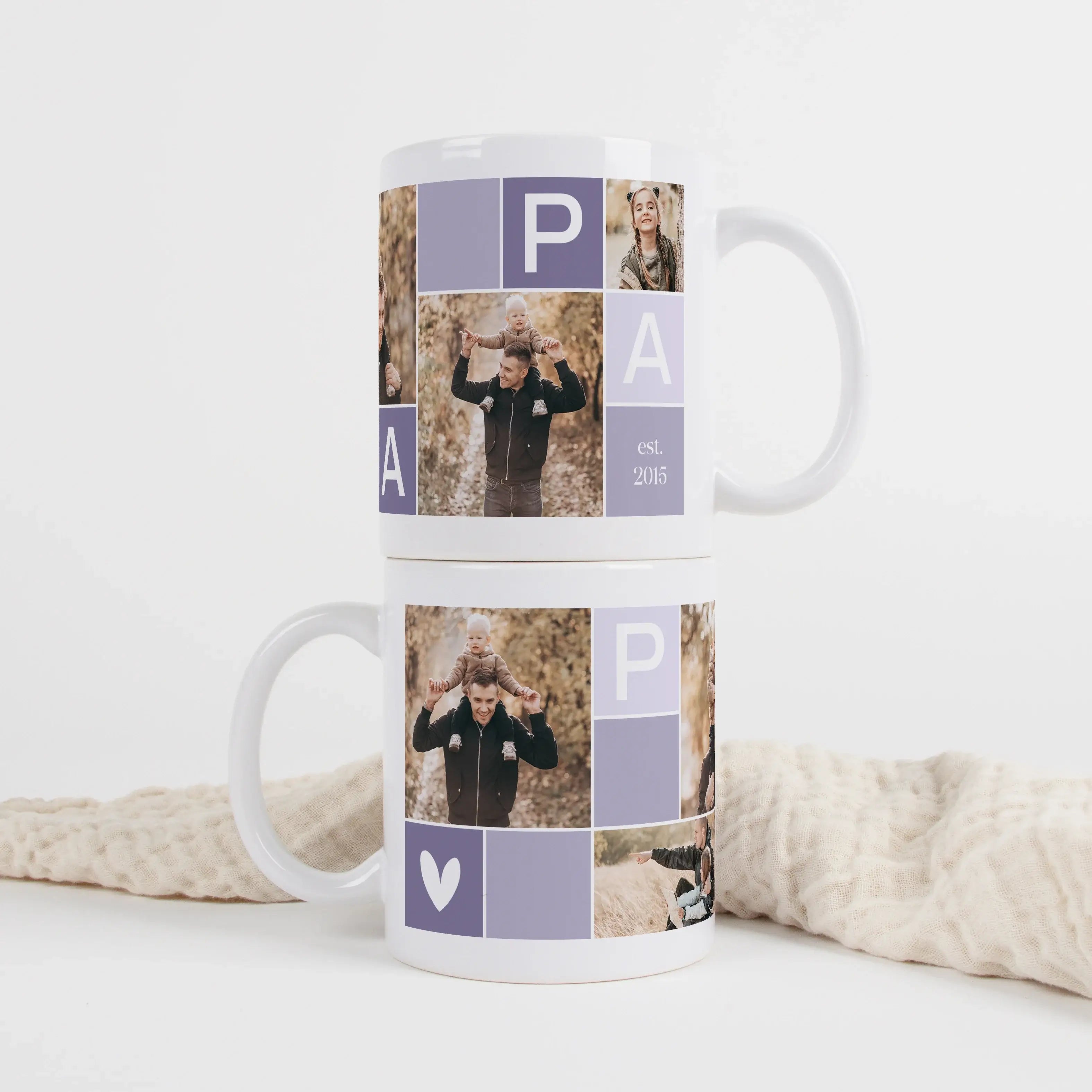 Fototasse Papa-Keramik Tasse-famprints-Die Fototasse Papa von famprints macht aus einer einfachen Tasse ein persönliches Lieblingsstück für jeden Tag. Du gestaltest deine individuelle Tasse für Papa ganz einfach selbst und kombinierst fünf eigene Fotos mi