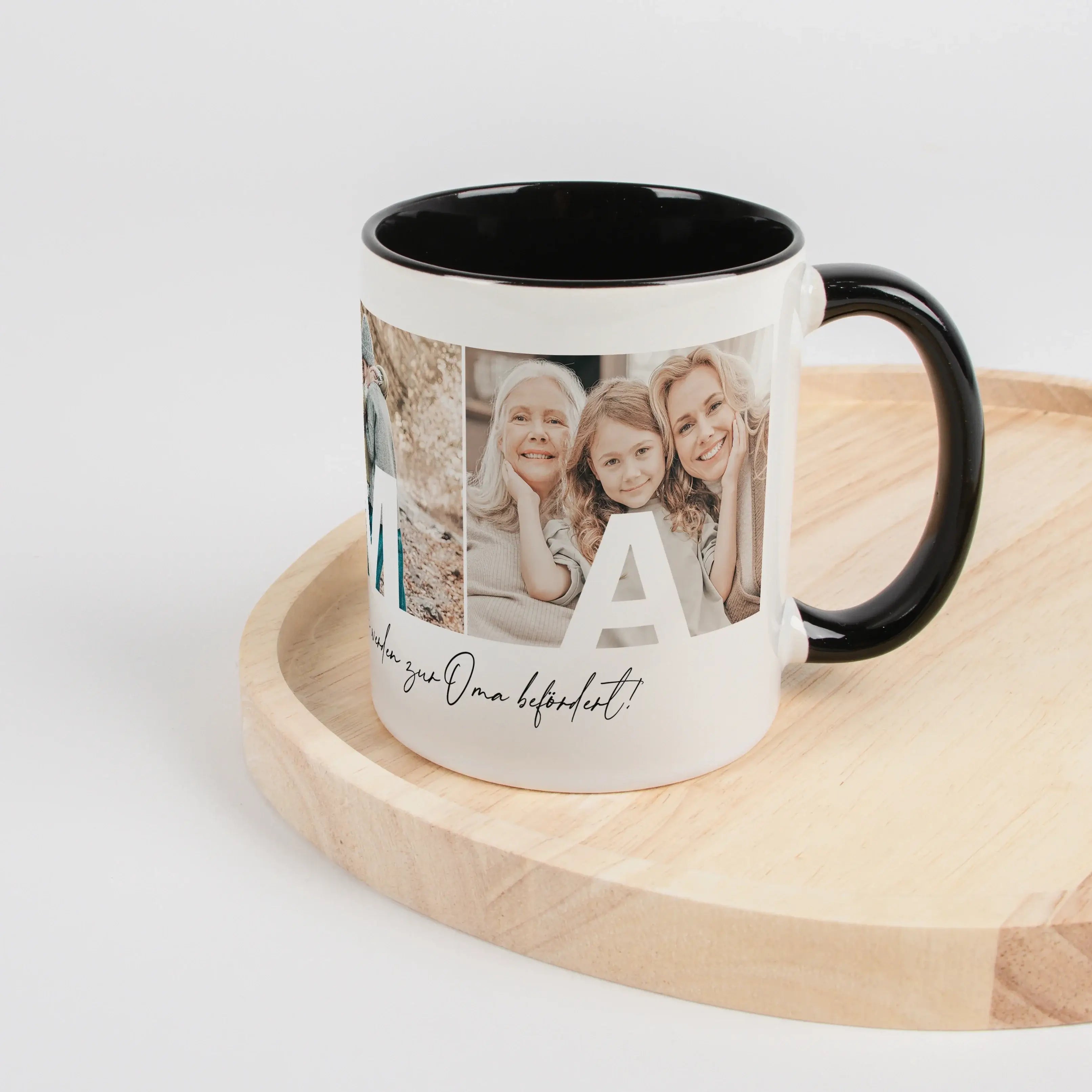 Fototasse Oma-Keramik Tasse-famprints-Die Fototasse Oma ist eine persönliche Geschenkidee für einen Menschen, der im Alltag einen besonderen Platz hat. Mit drei eigenen Fotos wird aus einer einfachen Kaffeetasse ein individuelles Erinnerungsstück. Jedes B