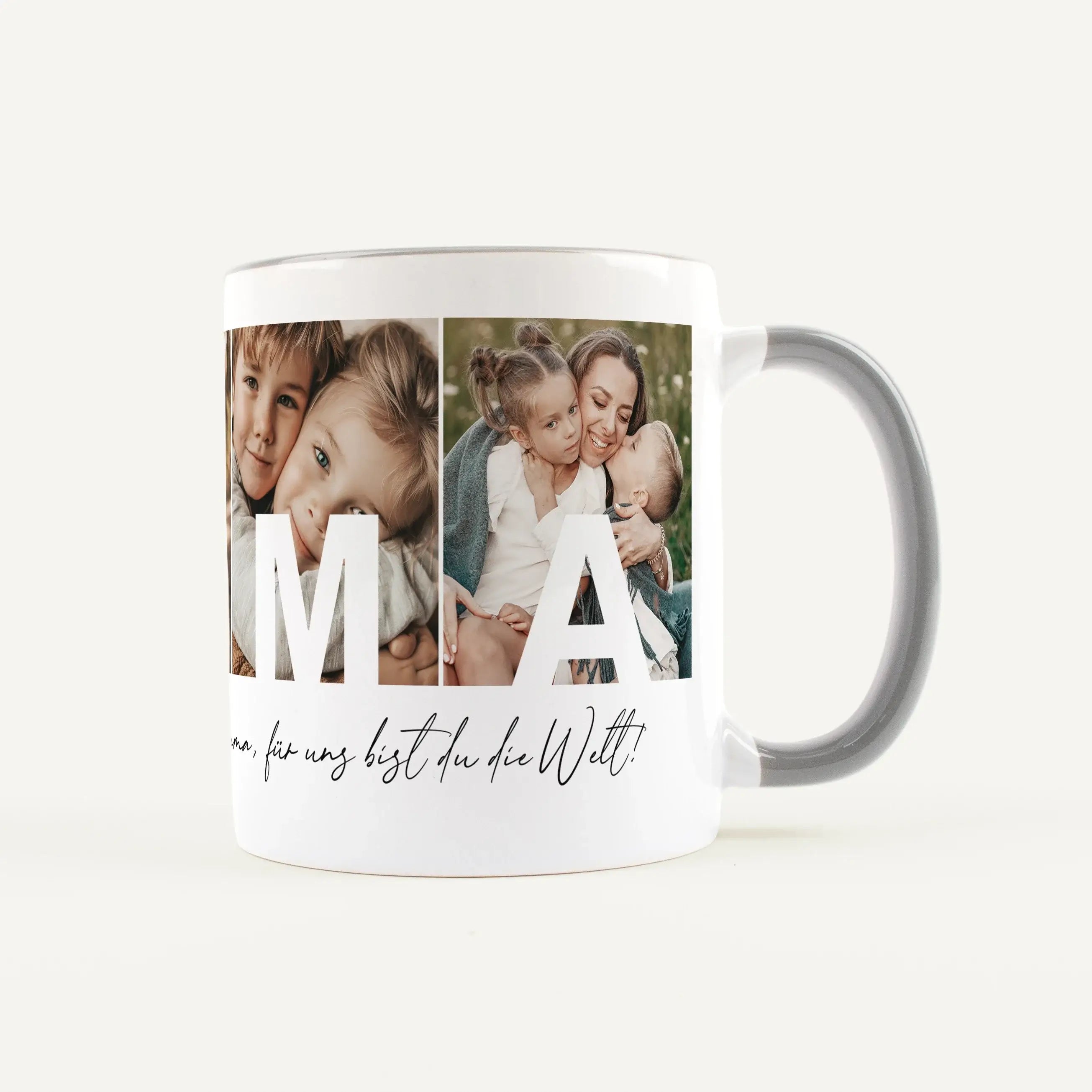 Fototasse Mama + Text-Keramik Tasse-famprints-Die Fototasse Mama + Text ist eine persönliche Geschenkidee für einen besonderen Menschen. Auf dieser individuell gestaltbaren Kaffeetasse werden vier deiner Lieblingsfotos platziert. In jedem Bild steht ein B