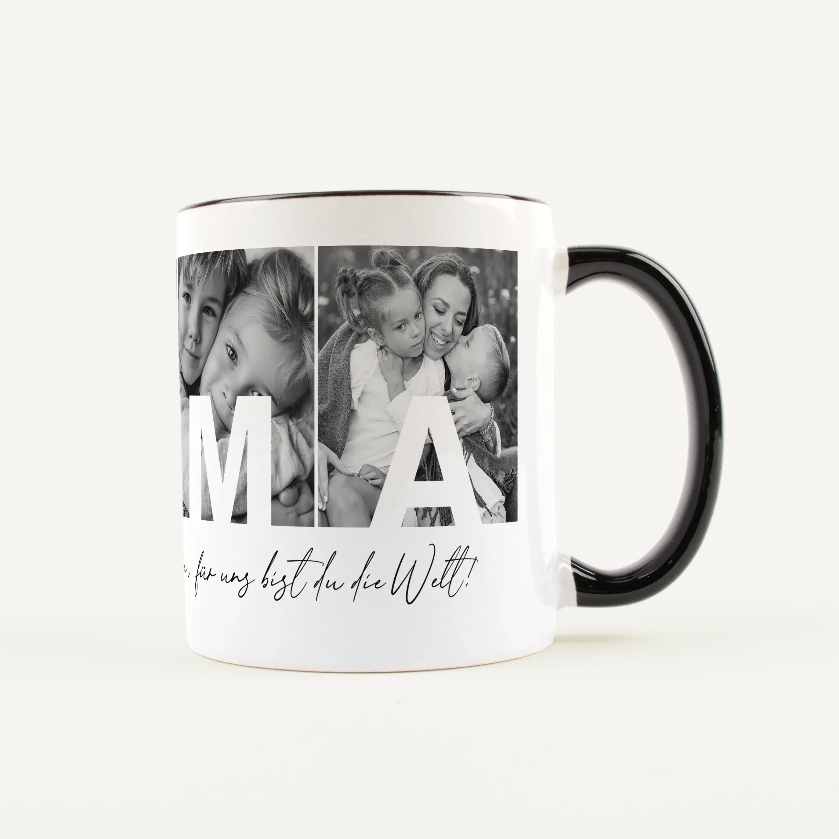 Fototasse Mama + Text-Keramik Tasse-famprints-Die Fototasse Mama + Text ist eine persönliche Geschenkidee für einen besonderen Menschen. Auf dieser individuell gestaltbaren Kaffeetasse werden vier deiner Lieblingsfotos platziert. In jedem Bild steht ein B
