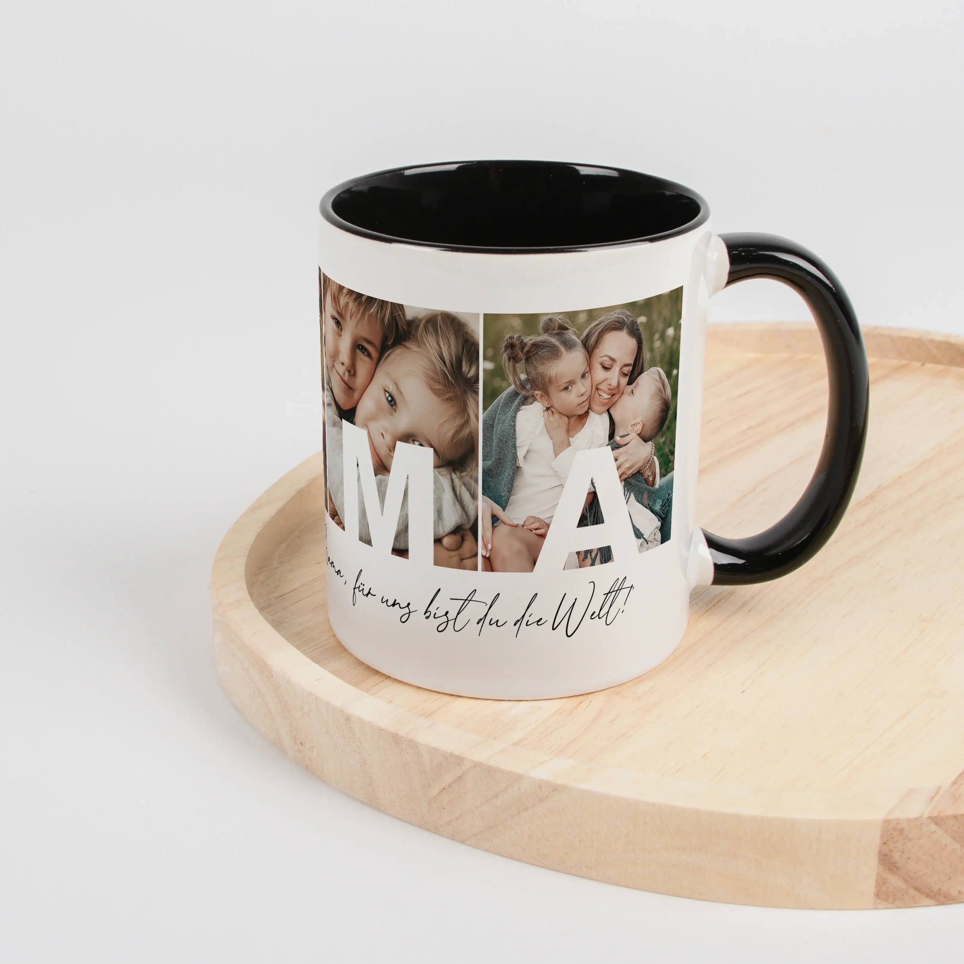 Fototasse Mama + Text-Keramik Tasse-famprints-Die Fototasse Mama + Text ist eine persönliche Geschenkidee für einen besonderen Menschen. Auf dieser individuell gestaltbaren Kaffeetasse werden vier deiner Lieblingsfotos platziert. In jedem Bild steht ein B