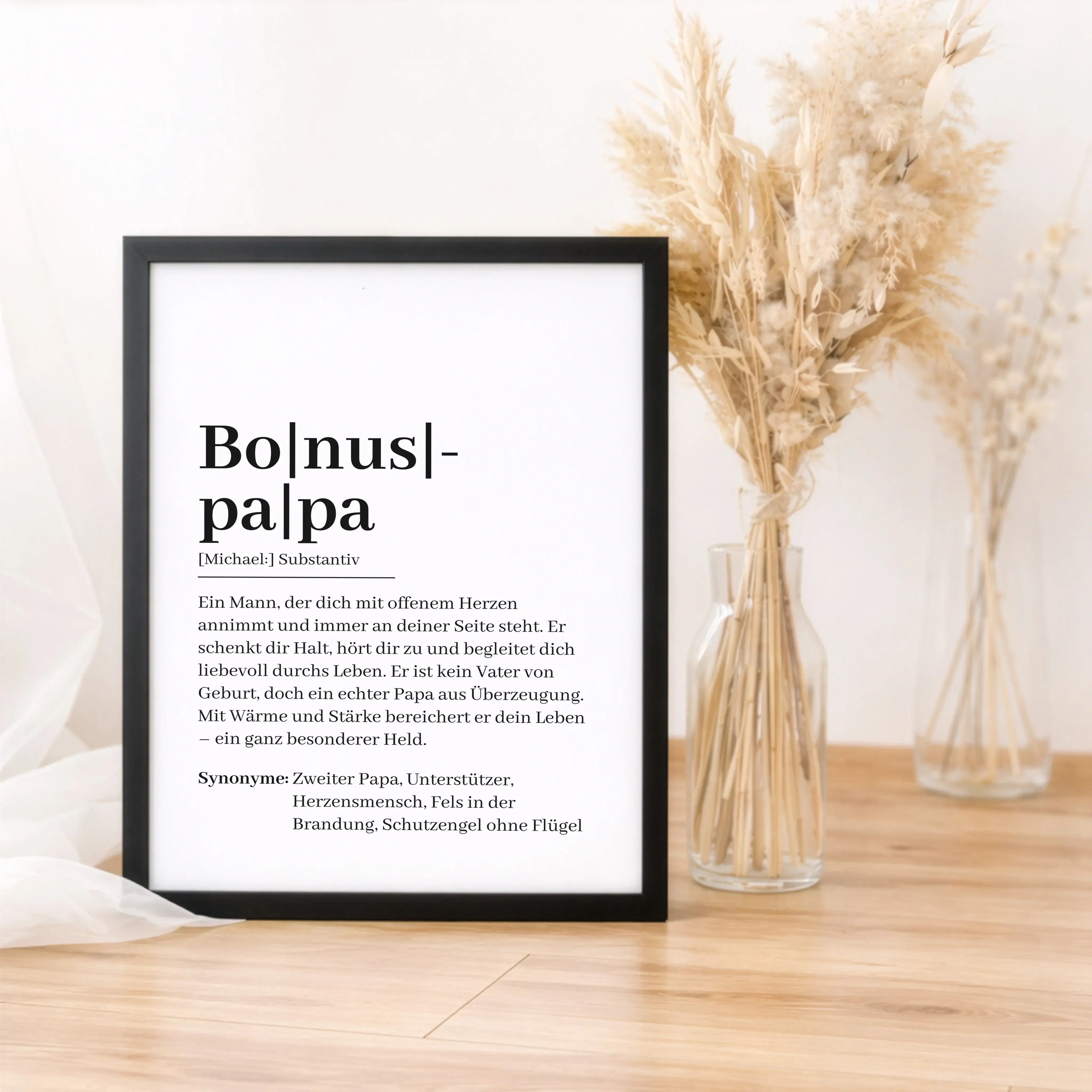 Bonuspapa Definition Poster-Personalisiertes Poster-famprints-Das Bonuspapa Definition Poster ist ein persönliches Geschenk für einen Menschen, der im Leben eine besondere Rolle spielt. Es bringt auf den Punkt, was ein Bonuspapa wirklich bedeutet und sagt