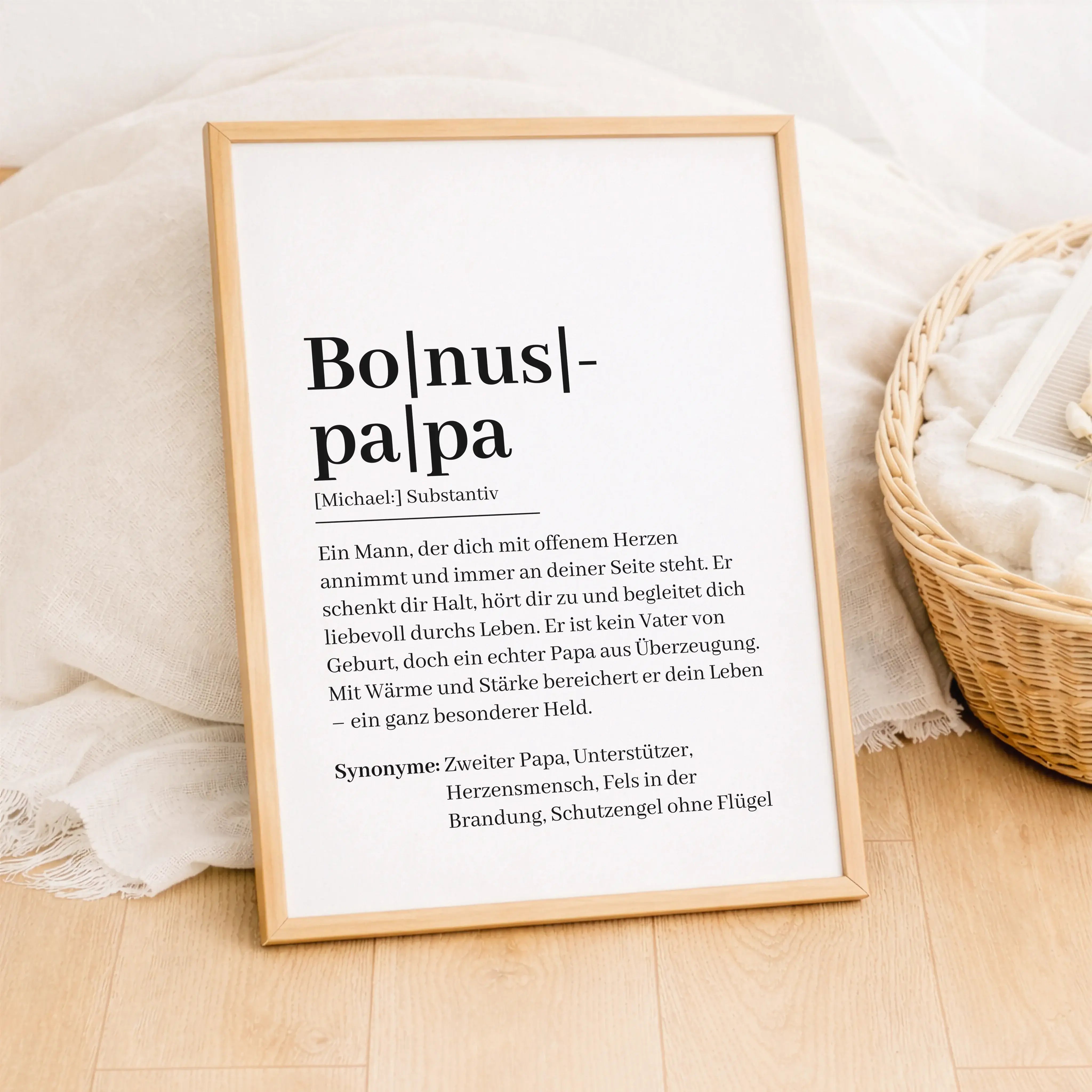 Bonuspapa Definition Poster-Personalisiertes Poster-famprints-Das Bonuspapa Definition Poster ist ein persönliches Geschenk für einen Menschen, der im Leben eine besondere Rolle spielt. Es bringt auf den Punkt, was ein Bonuspapa wirklich bedeutet und sagt