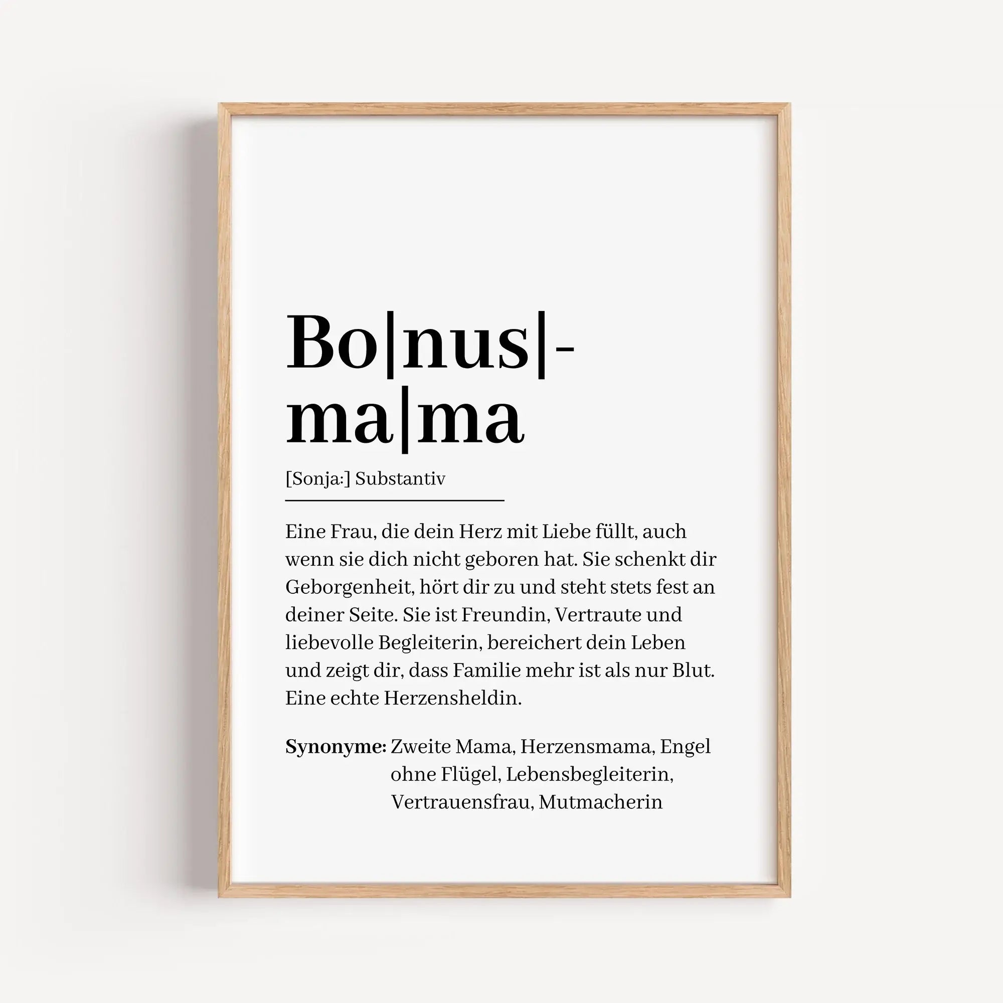 Bonusmama Definition Poster-Personalisiertes Poster-famprints-Das Bonusmama Definition Poster von famprints ist ein liebevolles Geschenk für Frauen, die Familie neu definieren. Die klare Definition bringt auf den Punkt, was eine Bonusmama ausmacht, mit We