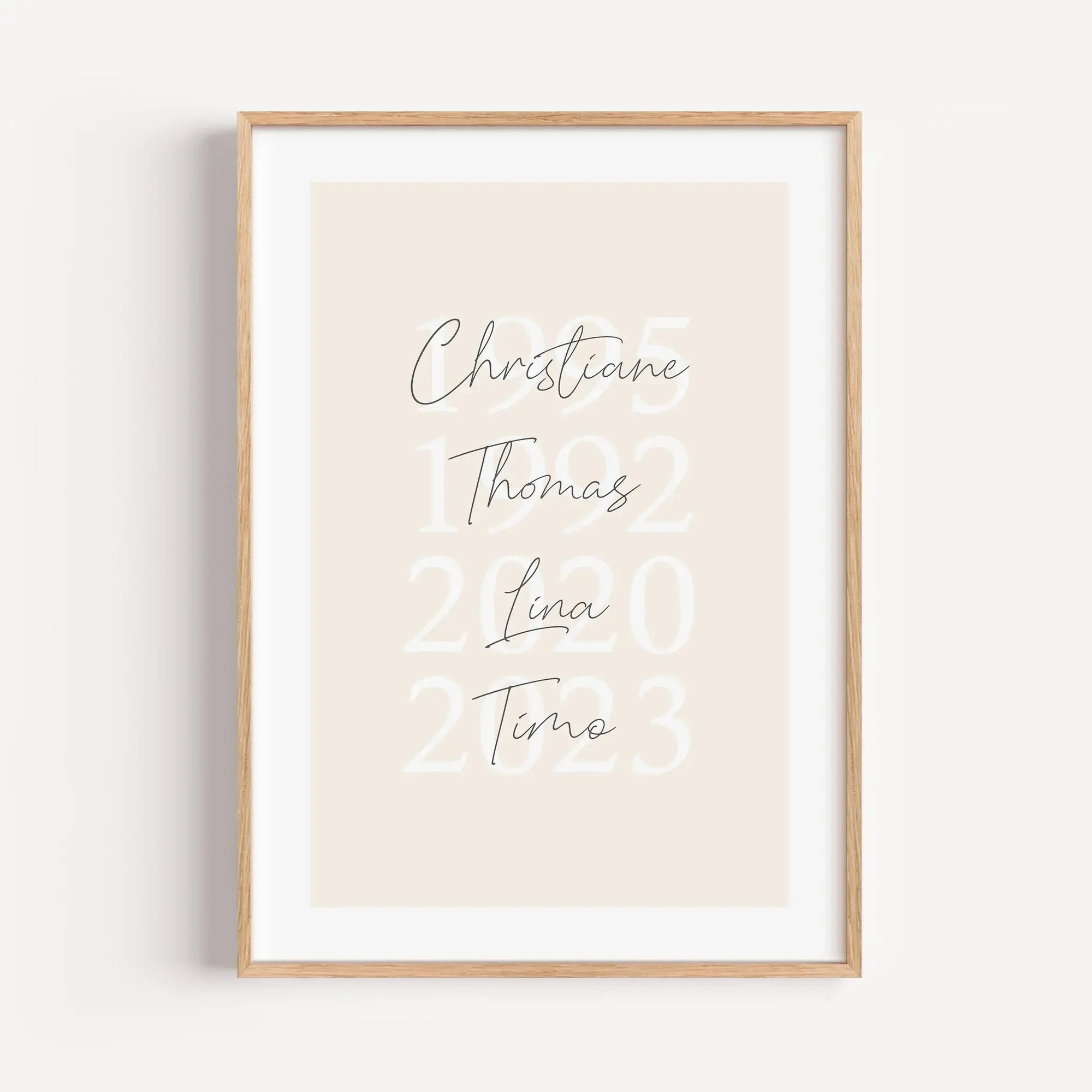 Familienposter Geburtsjahr-famprints-Personalisiertes Poster-Auf dem Familienposter 'Geburtsjahr' finden bis zu 6 Geburtsjahre mit Namen Platz. Mit diesem Poster stellst du deine Familie auf eine ganz besondere Art dar. Das Poster kannst du mit dem Geburt