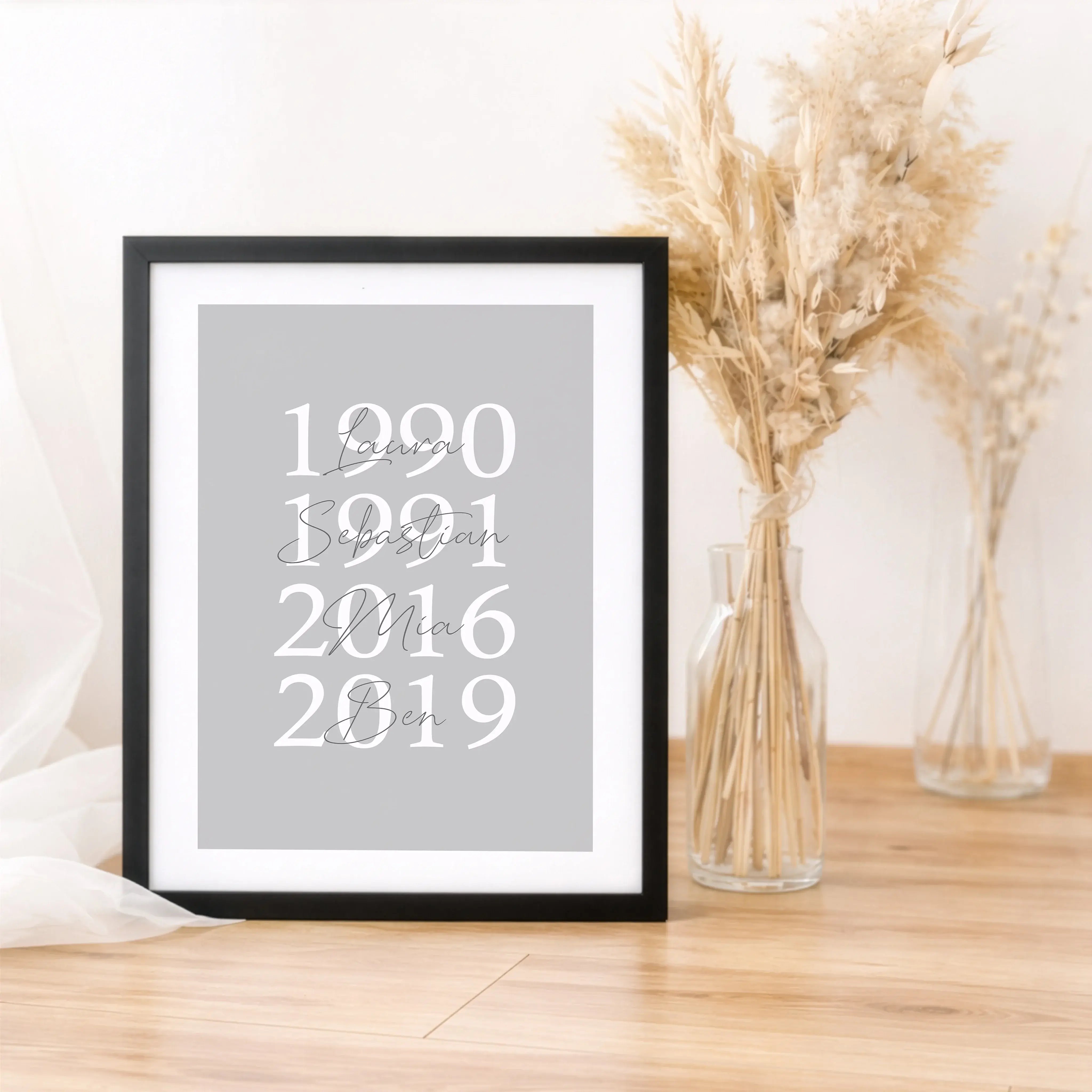 Familienposter Geburtsjahr-Personalisiertes Poster-famprints-Ein Familienposter Geburtsjahr erzählt eure Geschichte auf eine ruhige, moderne Art. Jedes Jahr steht für einen Menschen, der zu eurer Familie gehört, ergänzt durch den passenden Namen. So entst