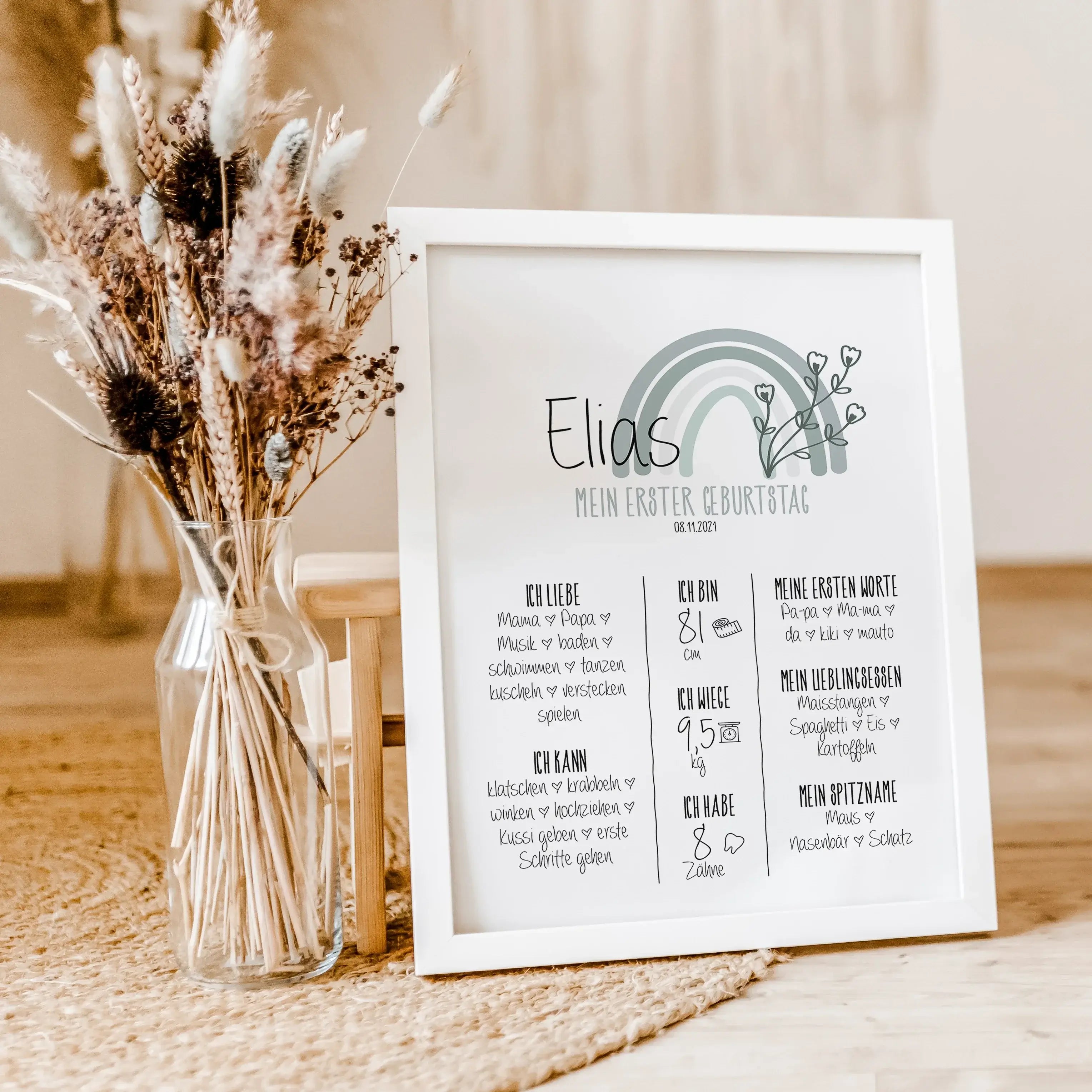 Meilensteintafel 1. Geburtstag-famprints-Personalisiertes Poster-Unser Poster 'Meilensteintafel Geburtstag' sorgt für eine unvergessliche Wandgestaltung. Es ist schön nach einigen Monaten oder Jahren auf dieses Poster zu schauen und zu realisieren, dass d