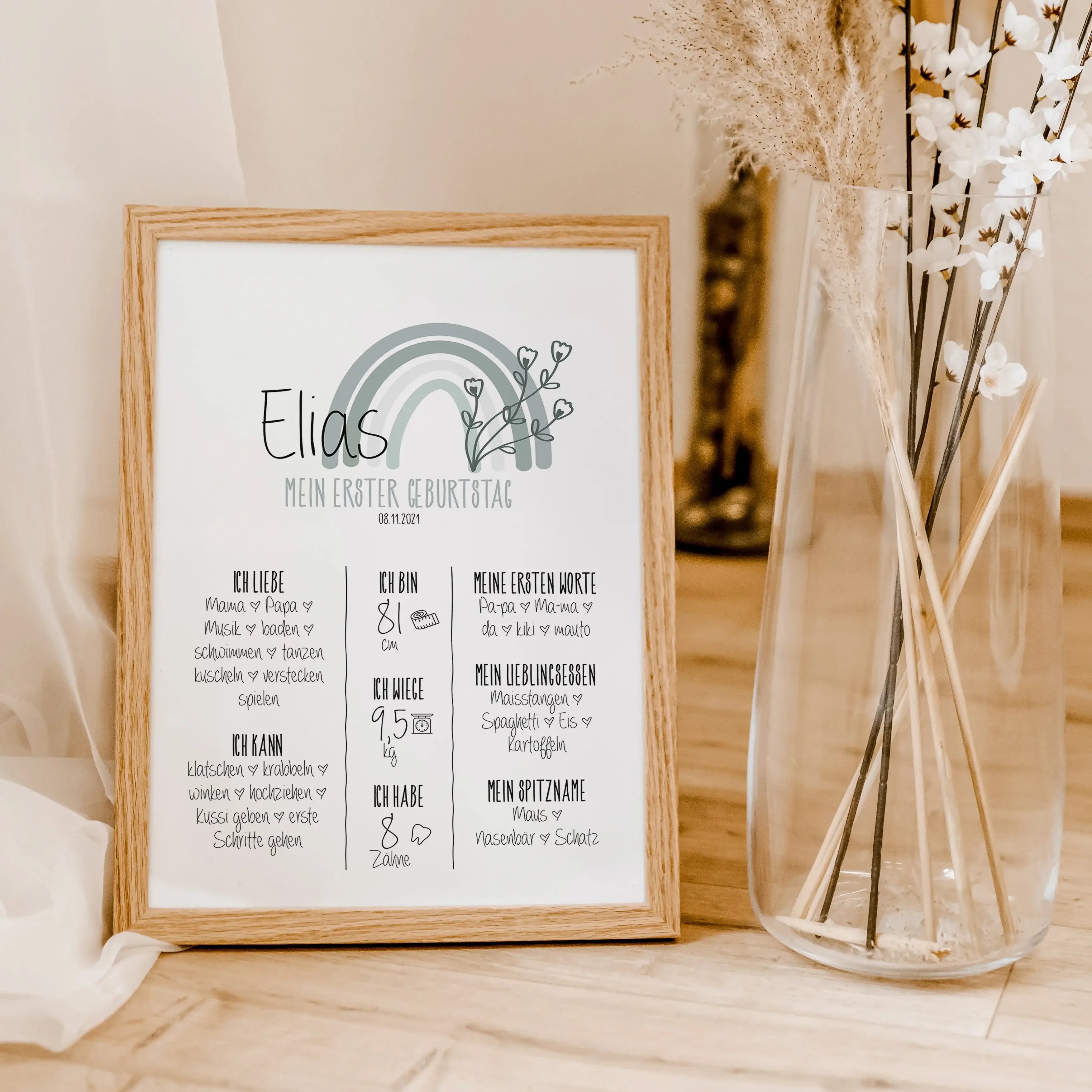 Meilensteintafel 1. Geburtstag-famprints-Personalisiertes Poster-Unser Poster 'Meilensteintafel Geburtstag' sorgt für eine unvergessliche Wandgestaltung. Es ist schön nach einigen Monaten oder Jahren auf dieses Poster zu schauen und zu realisieren, dass d