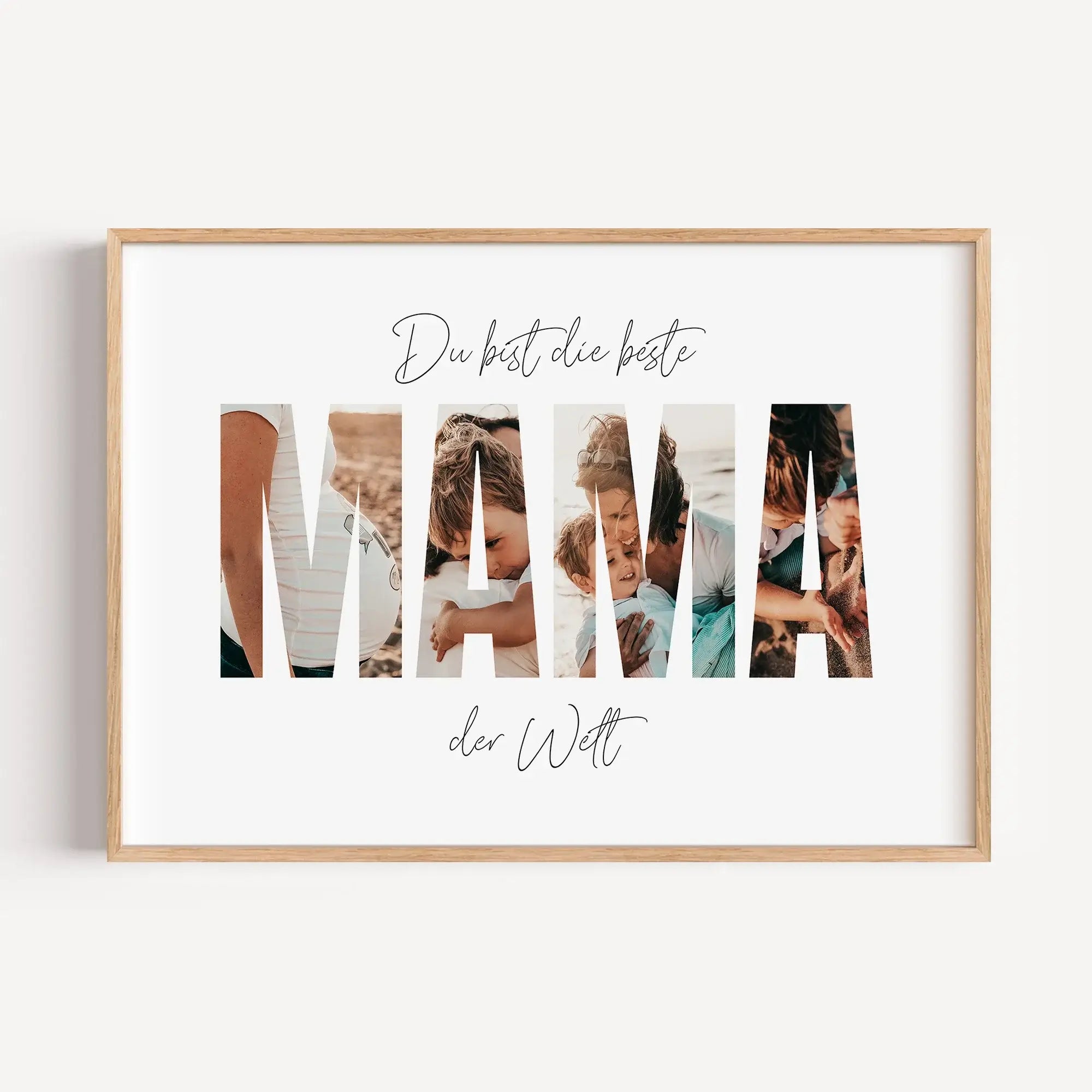 Beste Mama Poster-famprints-Personalisiertes Poster-Das Beste Mama Poster ist das ideale Geschenk für alle Mütter. Mit dieser Fotocollage in Form von dicken Buchstaben, die den Text "Mama" bilden, können bis zu vier persönliche Fotos eingefügt werden. Der