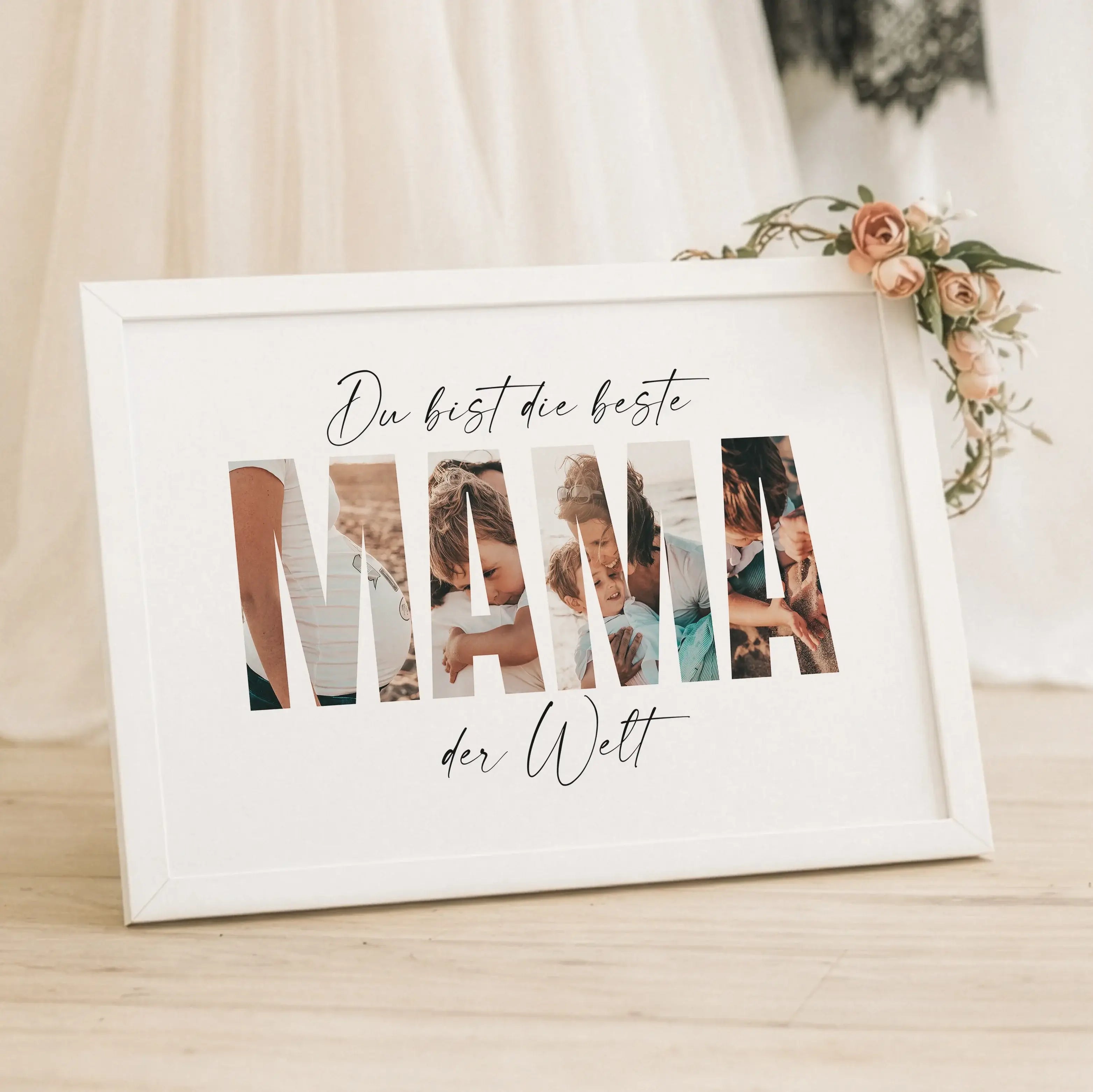 Beste Mama Poster-Personalisiertes Poster-famprints-Das Beste Mama Poster ist ein persönliches Geschenk, das Emotionen sichtbar macht und Erinnerungen stilvoll festhält. Die besondere Fotogestaltung im Schriftzug Mama verbindet eure liebsten Momente zu ei