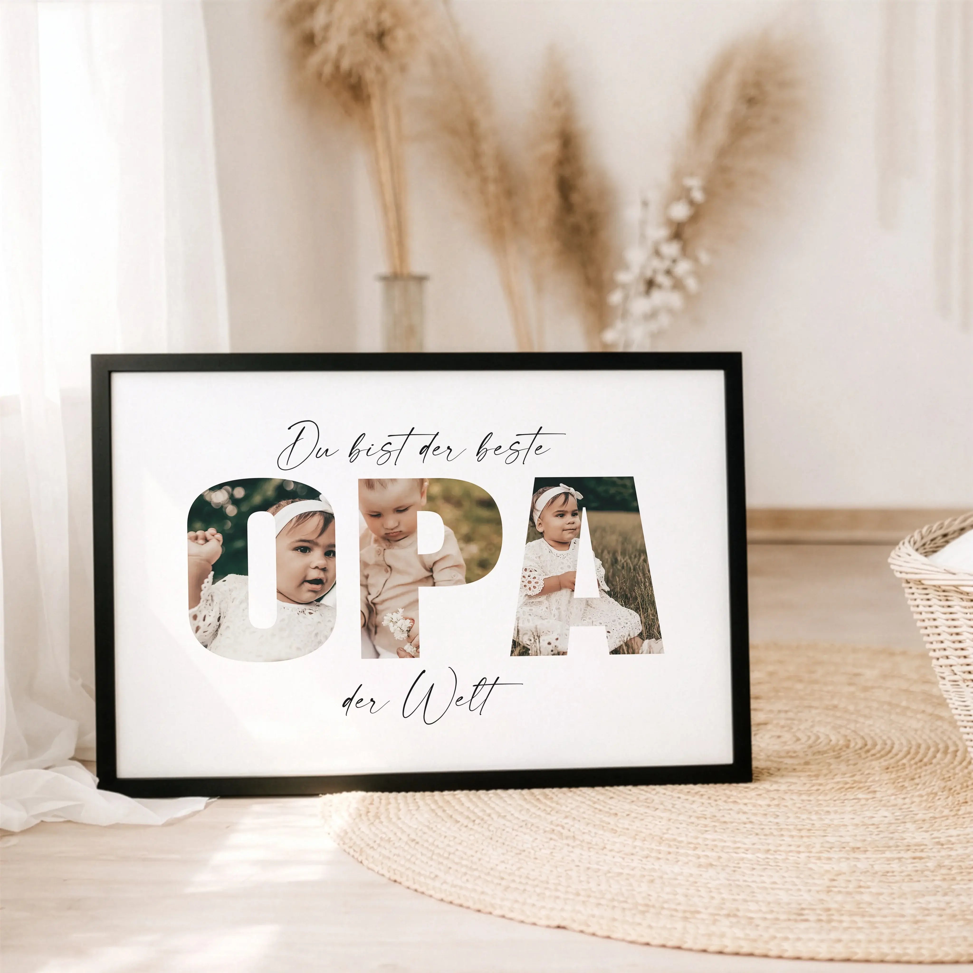 Bester Opa Poster-Personalisiertes Poster-famprints-Das Bester Opa Poster ist ein persönliches Geschenk für einen Menschen, der im Alltag oft mehr gibt, als er sagt. Mit deinen eigenen Fotos im Schriftzug OPA entsteht ein individuelles Wandbild, das Erinn