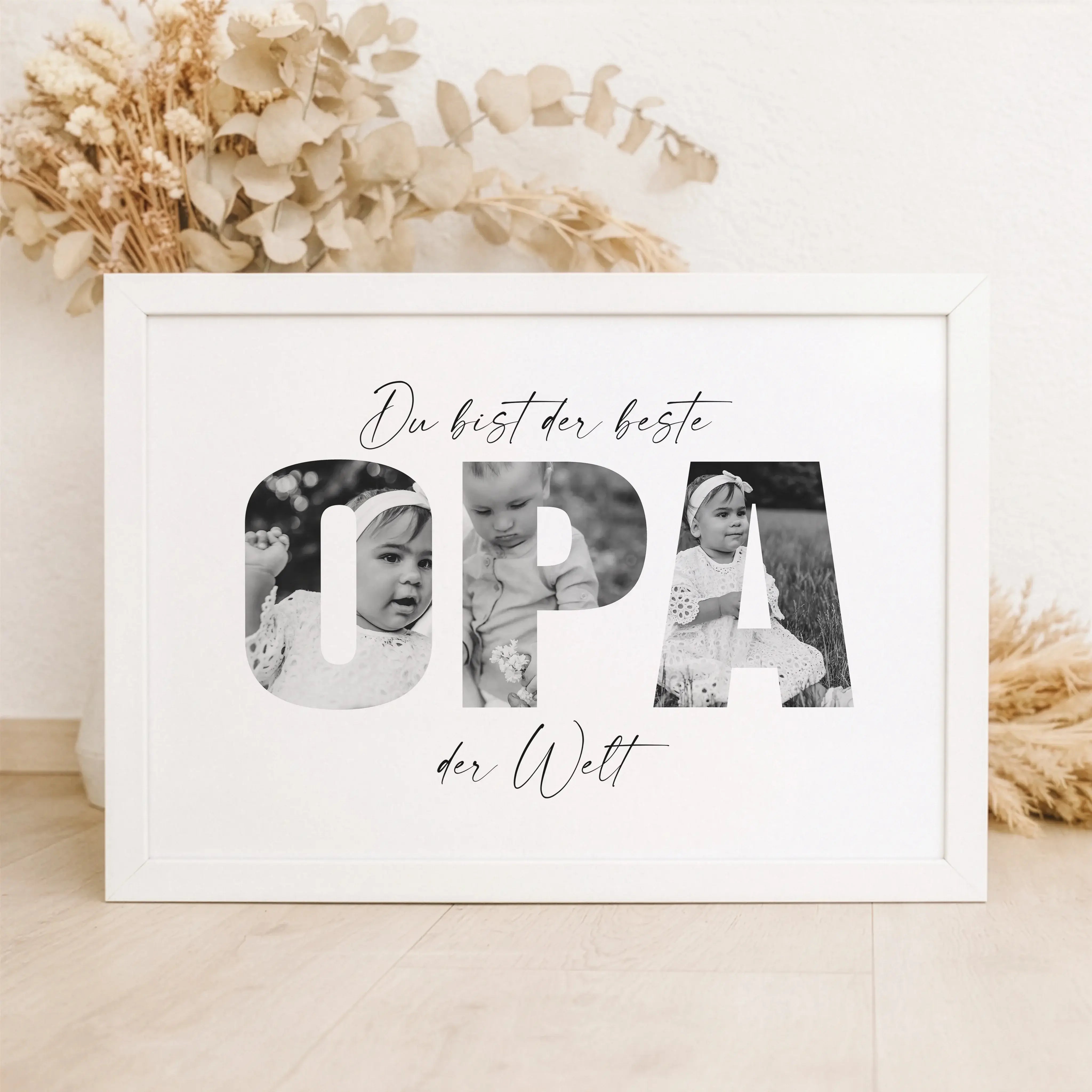 Bester Opa Poster-Personalisiertes Poster-famprints-Das Bester Opa Poster ist ein persönliches Geschenk für einen Menschen, der im Alltag oft mehr gibt, als er sagt. Mit deinen eigenen Fotos im Schriftzug OPA entsteht ein individuelles Wandbild, das Erinn