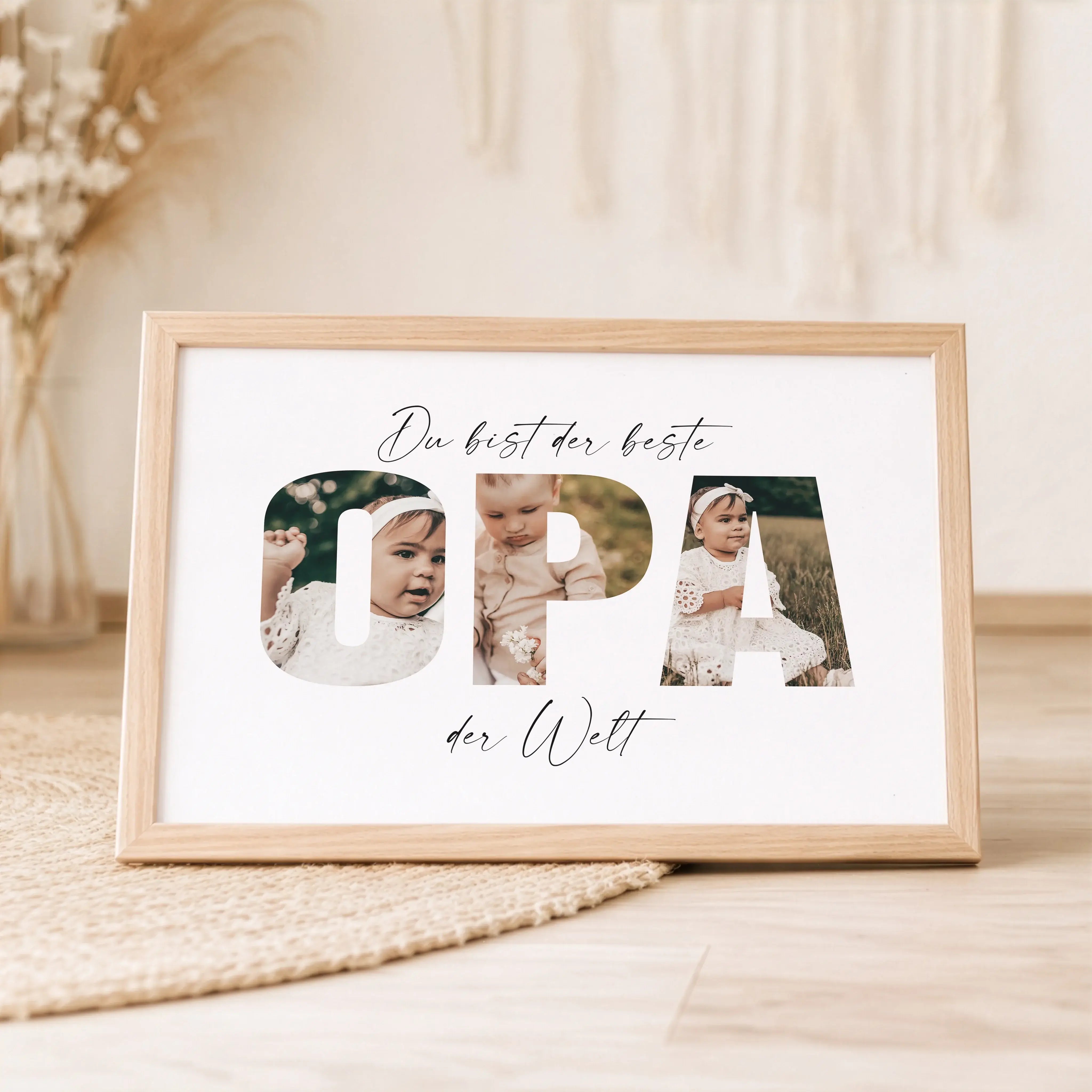 Bester Opa Poster-Personalisiertes Poster-famprints-Das Bester Opa Poster ist ein persönliches Geschenk für einen Menschen, der im Alltag oft mehr gibt, als er sagt. Mit deinen eigenen Fotos im Schriftzug OPA entsteht ein individuelles Wandbild, das Erinn