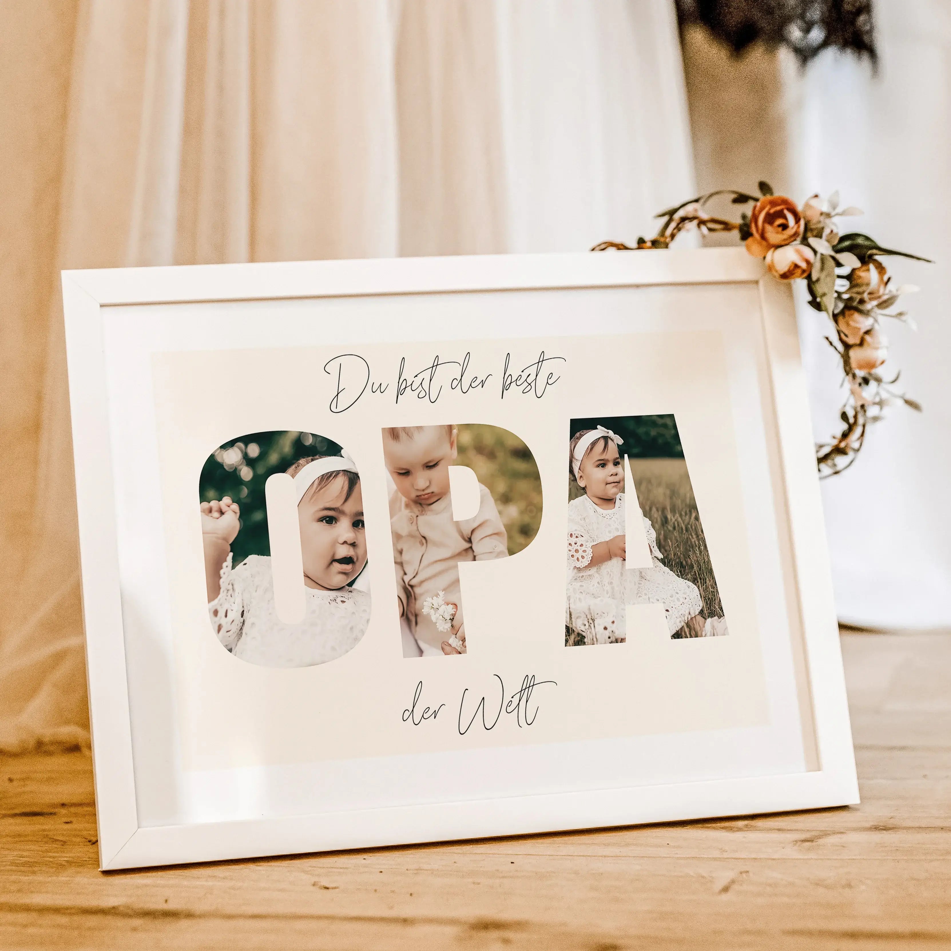 Bester Opa Poster-Personalisiertes Poster-famprints-Das Bester Opa Poster ist das perfekte Geschenk für deinen lieben Opa. Mit der Möglichkeit, persönliche Fotos hinter dem Schriftzug "OPA" zu platzieren, wird dieses Poster zu einem einzigartigen Erinneru