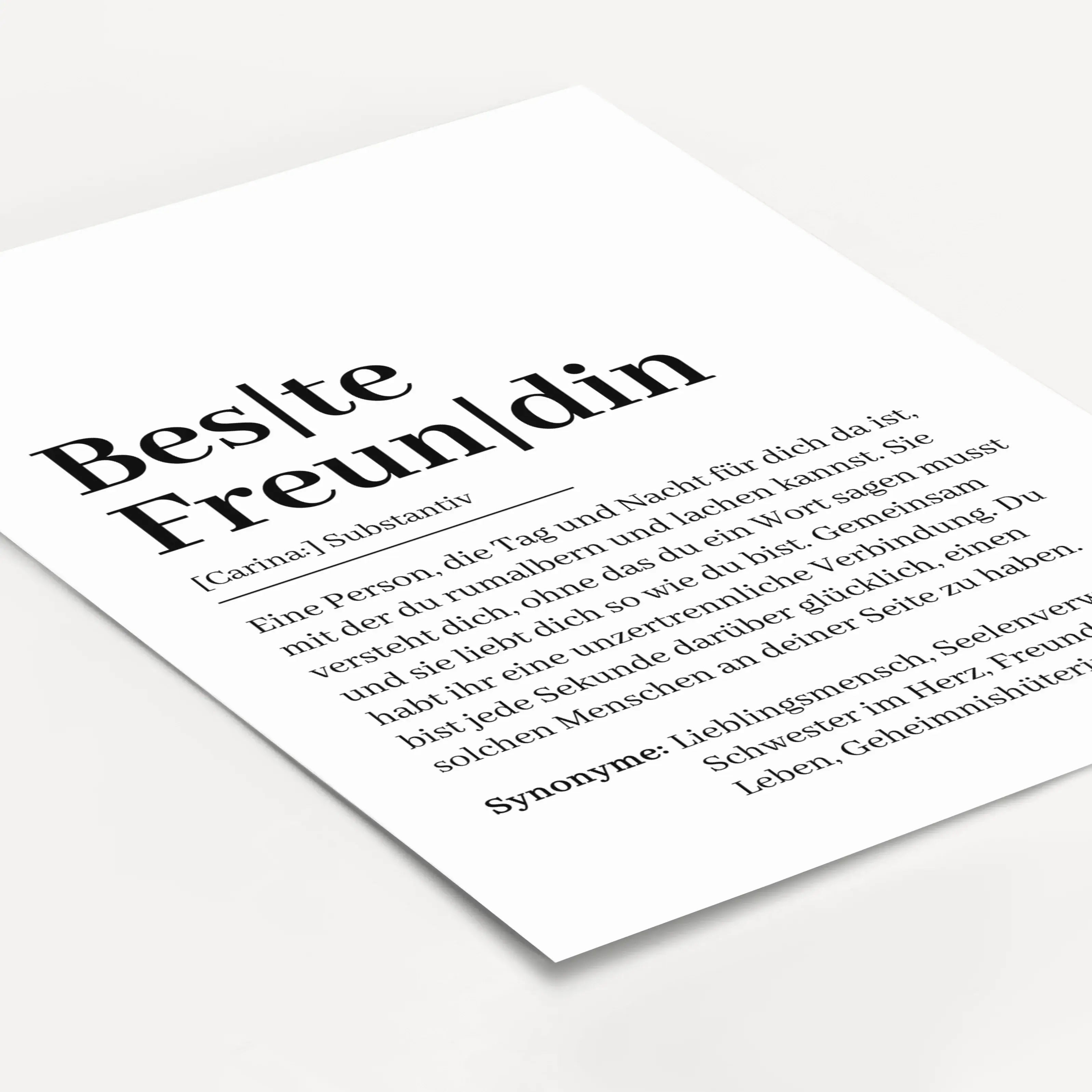 Beste Freundin Definition Poster-Personalisiertes Poster-famprints-Das Beste Freundin Definition Poster ist ein persönliches Geschenk, das eure besondere Verbindung sichtbar macht. Mit einer liebevollen Wortdefinition erinnert das Poster jeden Tag daran,