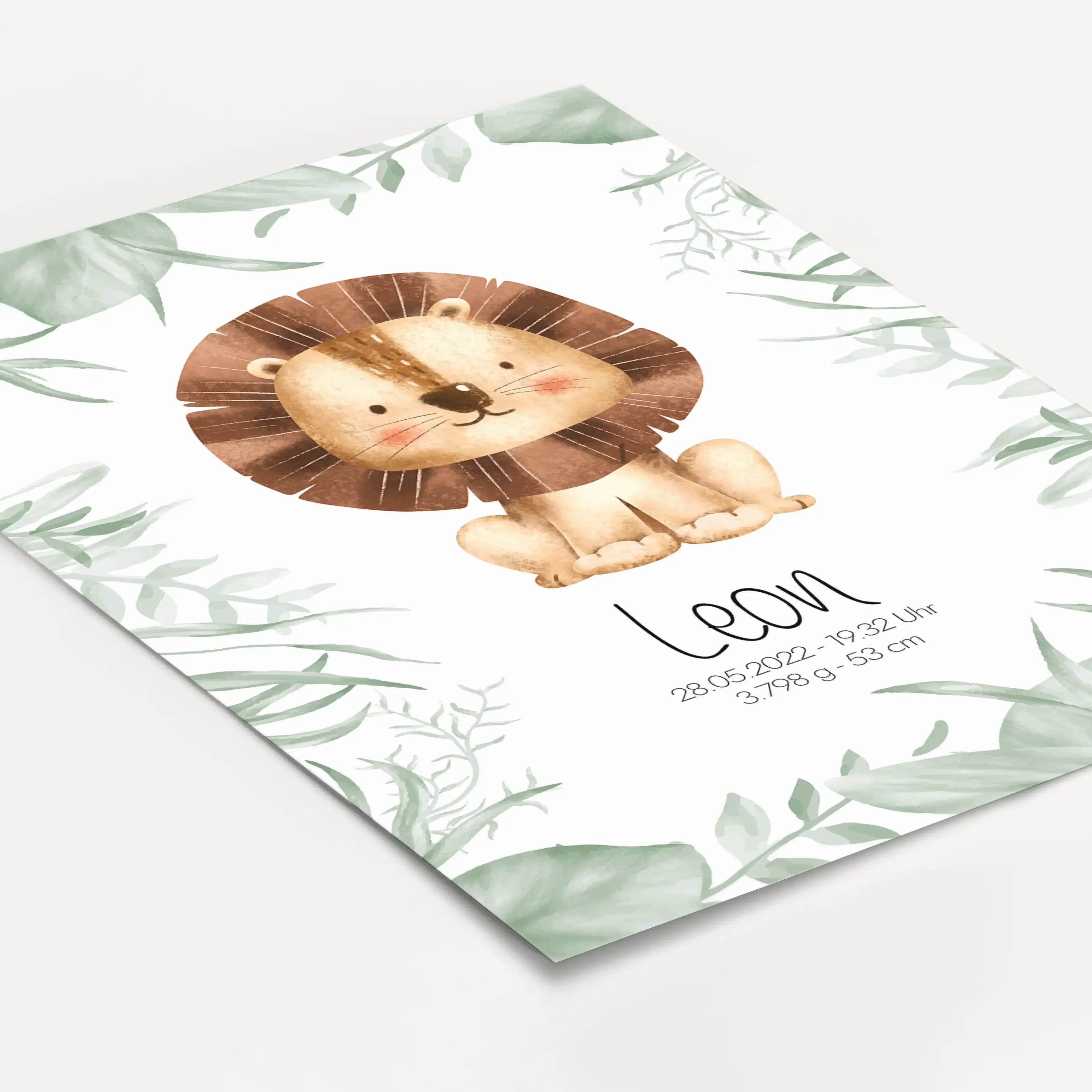 Geburtsposter Safari-famprints-Personalisiertes Poster-Auf dem Geburtsposter 'Safari' findest du unter dem Tier Motiv den Namen und die Geburtsdaten von deinem Liebling. Bei unserem Safari Poster kannst du zwischen den Tier Motiven Löwe, Nilpferd, Giraffe