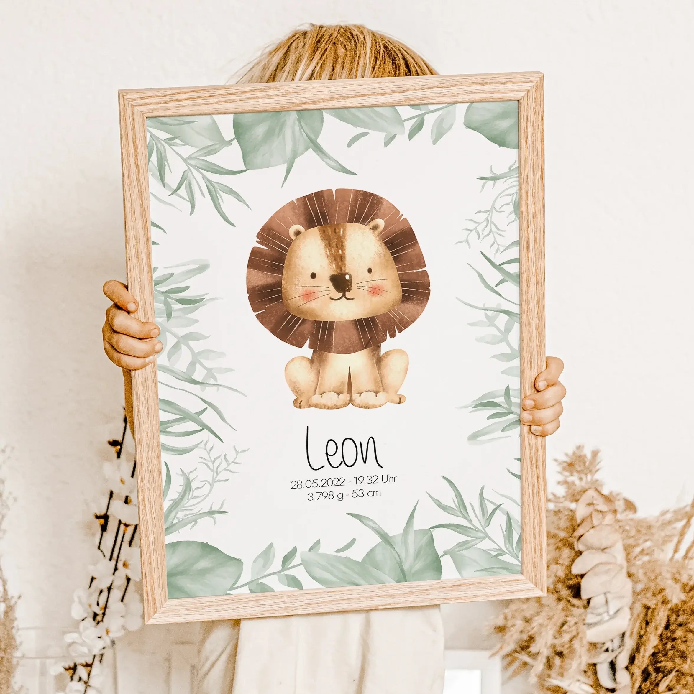 Geburtsposter Safari-famprints-Personalisiertes Poster-Auf dem Geburtsposter 'Safari' findest du unter dem Tier Motiv den Namen und die Geburtsdaten von deinem Liebling. Bei unserem Safari Poster kannst du zwischen den Tier Motiven Löwe, Nilpferd, Giraffe