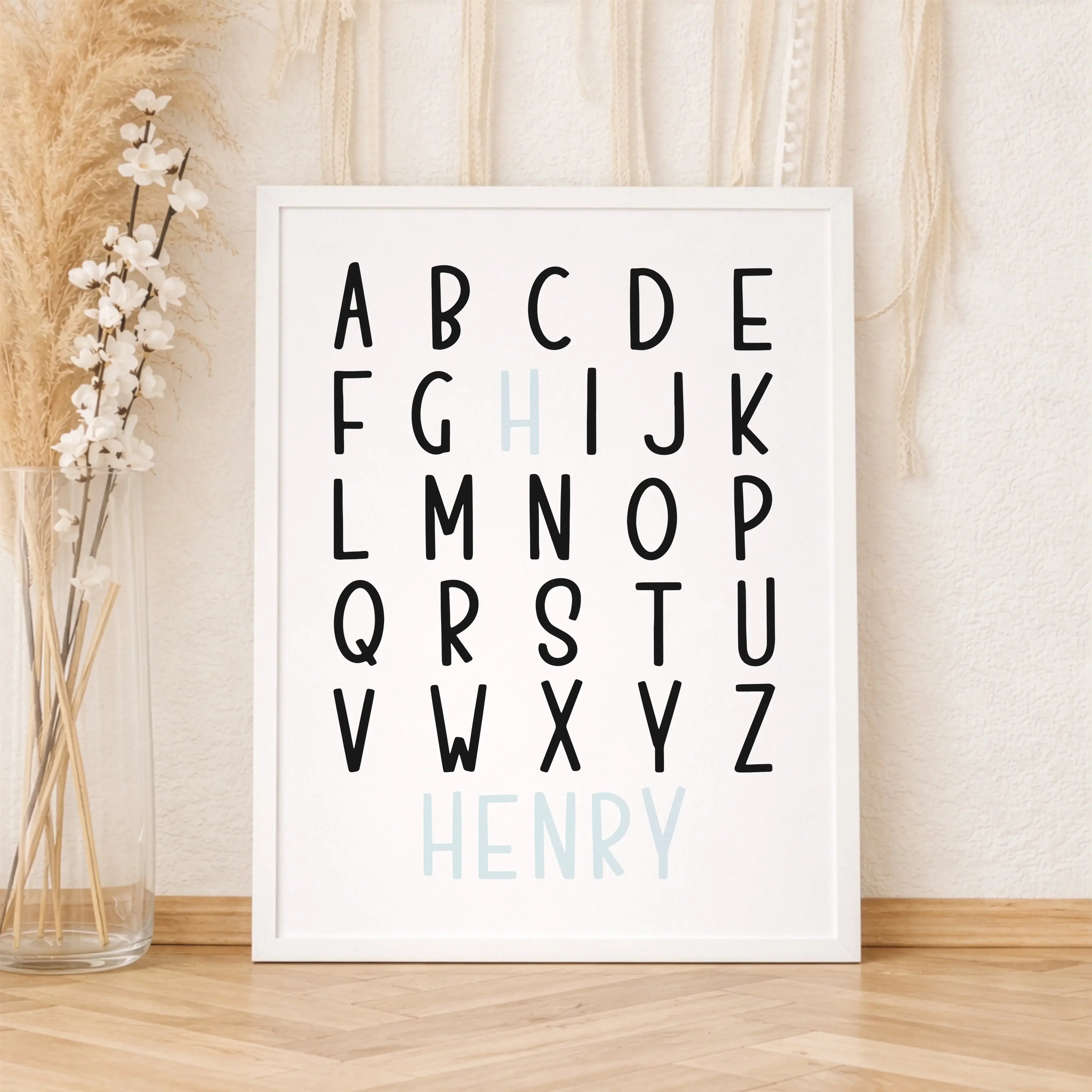 ABC Poster mit Namen-Personalisiertes Poster-famprints-Ein ABC Poster mit Namen ist mehr als nur Wanddeko – es begleitet dein Kind spielerisch beim Entdecken der Buchstaben und macht das Kinderzimmer persönlich. Durch die individuelle Gestaltung mit dem W