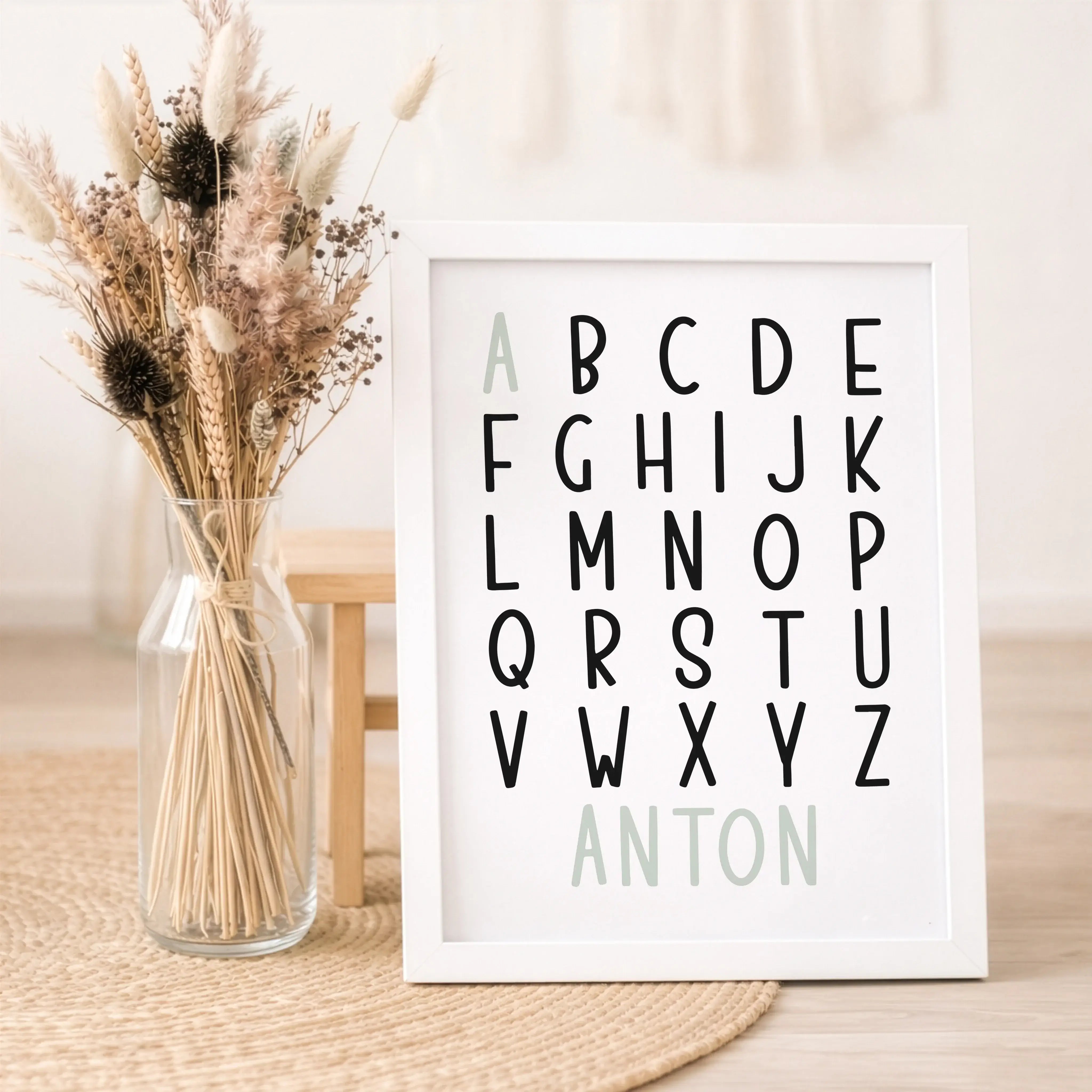 ABC Poster mit Namen-Personalisiertes Poster-famprints-Ein ABC Poster mit Namen ist mehr als nur Wanddeko – es begleitet dein Kind spielerisch beim Entdecken der Buchstaben und macht das Kinderzimmer persönlich. Durch die individuelle Gestaltung mit dem W