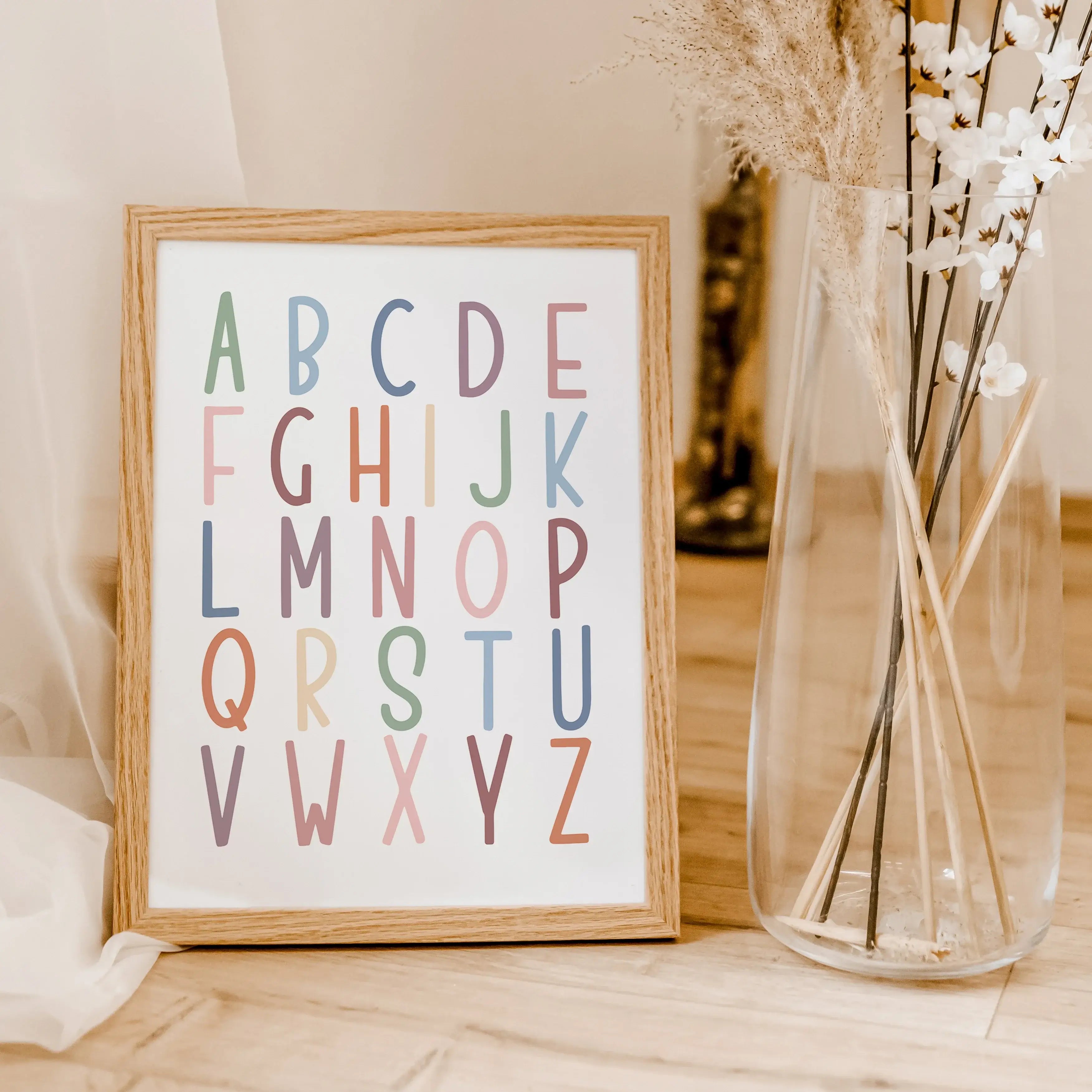 Alphabet Poster-famprints-Poster-Wir stellen dir das Alphabet Poster als Lernposter vor - eine lernreiche Wanddekoration für jedes Kinderzimmer! Dieses Poster ist das perfekte Lernmittel, um kleinen Kindern das Alphabet beizubringen. Dieses Poster fördert