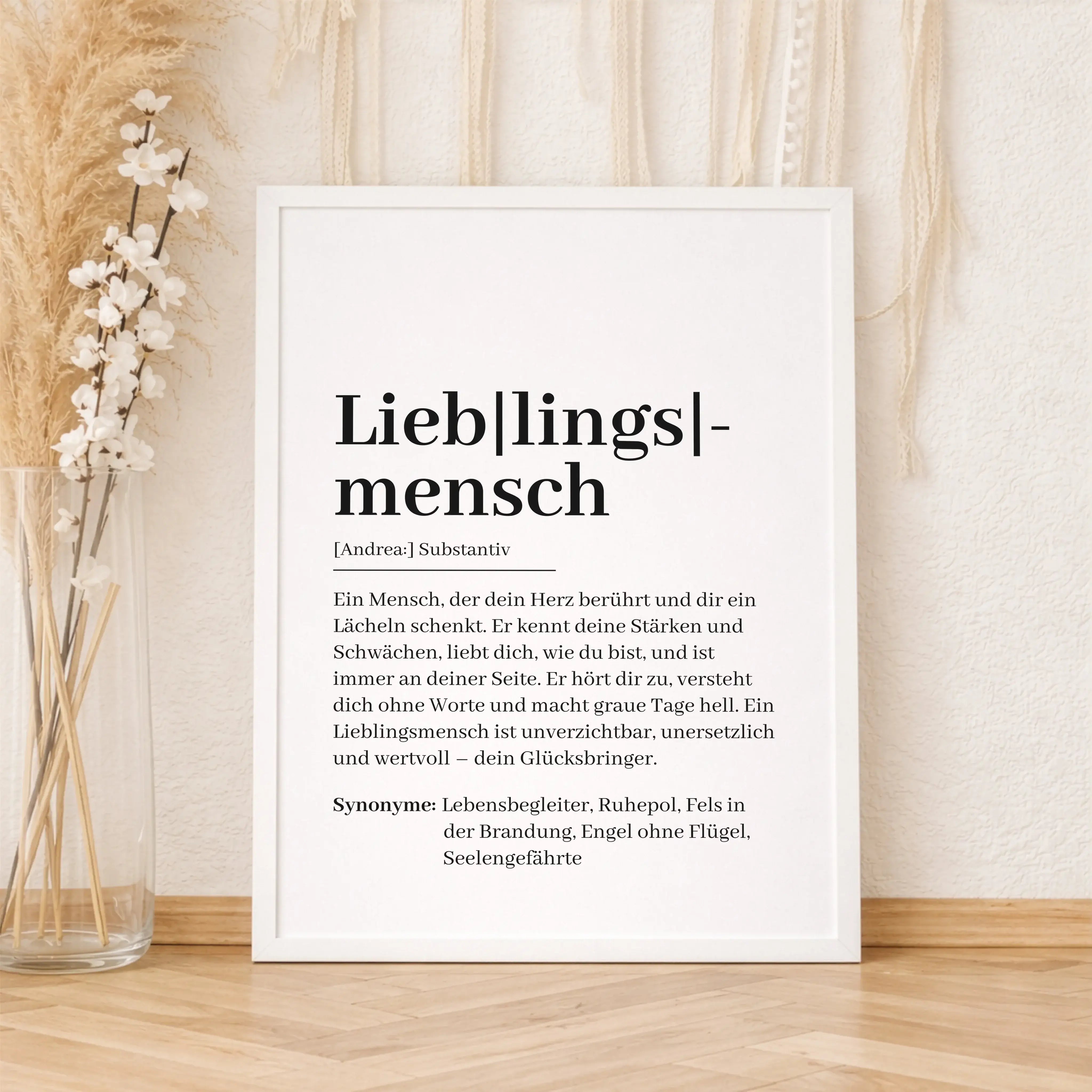 Lieblingsmensch Definition Poster-Personalisiertes Poster-famprints-Das Lieblingsmensch Definition Poster von famprints ist mehr als nur ein schönes Wandbild. Es beschreibt mit liebevollen Worten, was einen ganz besonderen Menschen im Leben ausmacht. Ob P