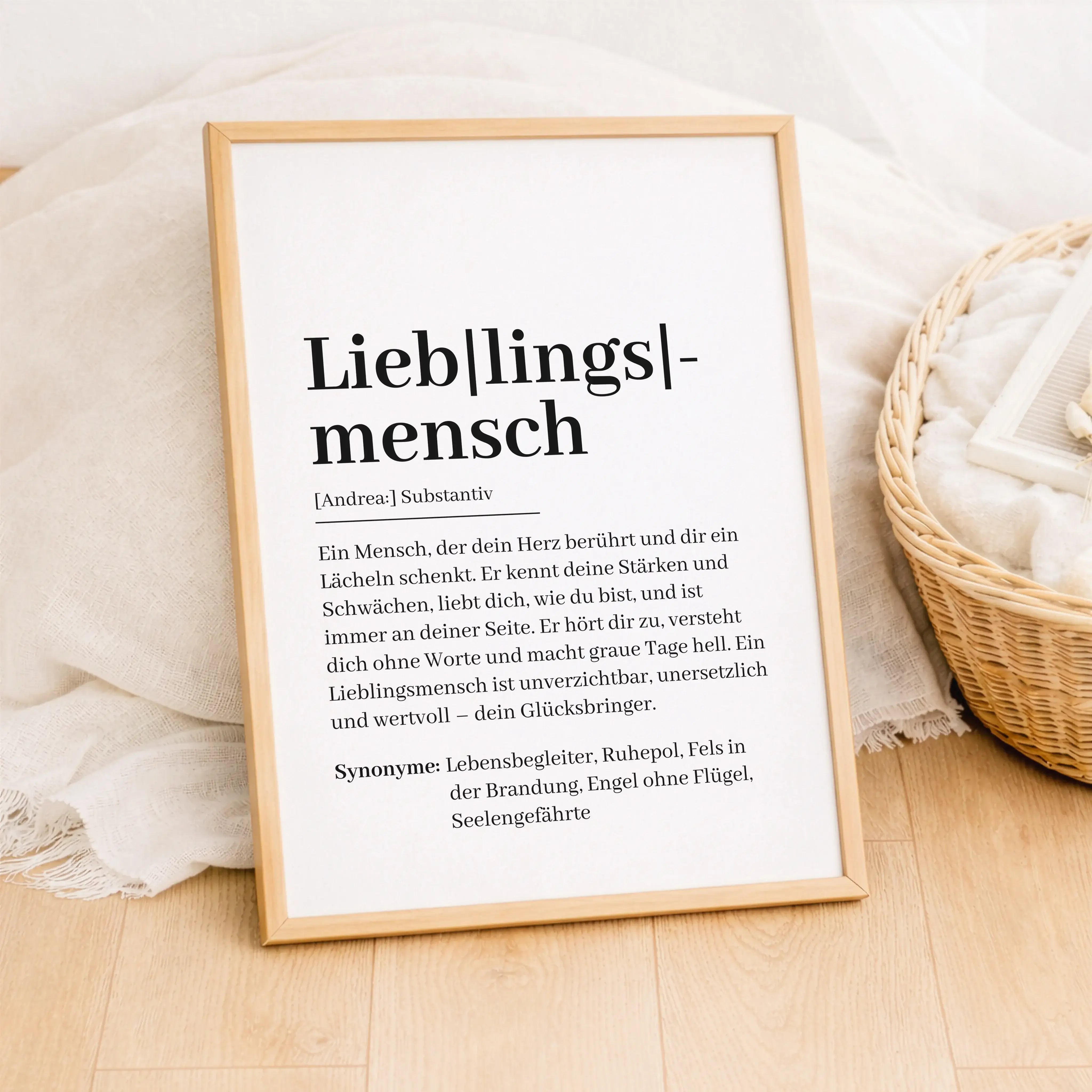 Lieblingsmensch Definition Poster-Personalisiertes Poster-famprints-Das Lieblingsmensch Definition Poster von famprints ist mehr als nur ein schönes Wandbild. Es beschreibt mit liebevollen Worten, was einen ganz besonderen Menschen im Leben ausmacht. Ob P