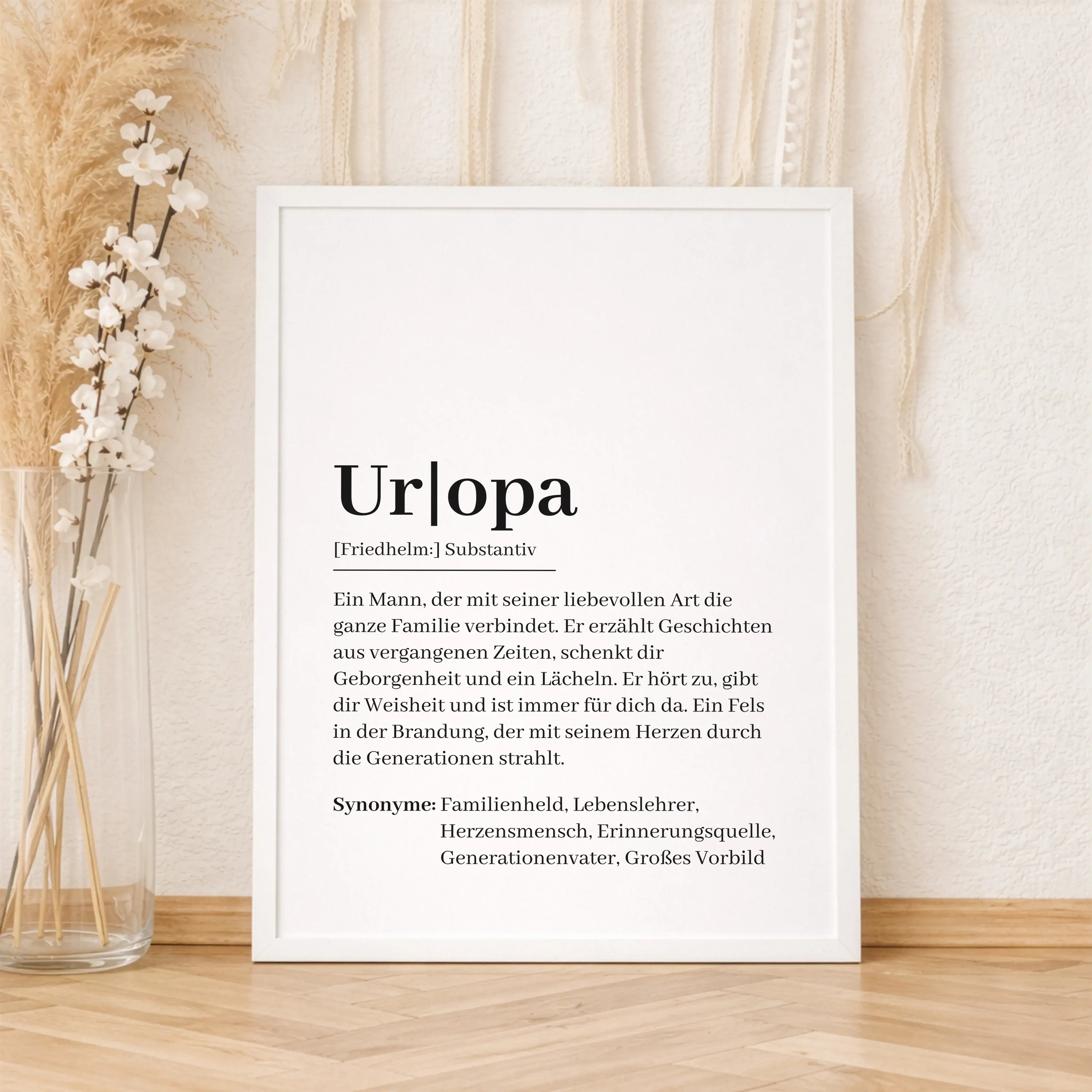 Uropa Definition Poster-Personalisiertes Poster-famprints-Das Uropa Definition Poster von famprints ist ein persönliches Geschenk für Menschen, die ihrem Uropa auf besondere Weise Danke sagen möchten. Das Design greift die Bedeutung eines Uropas als Mitte