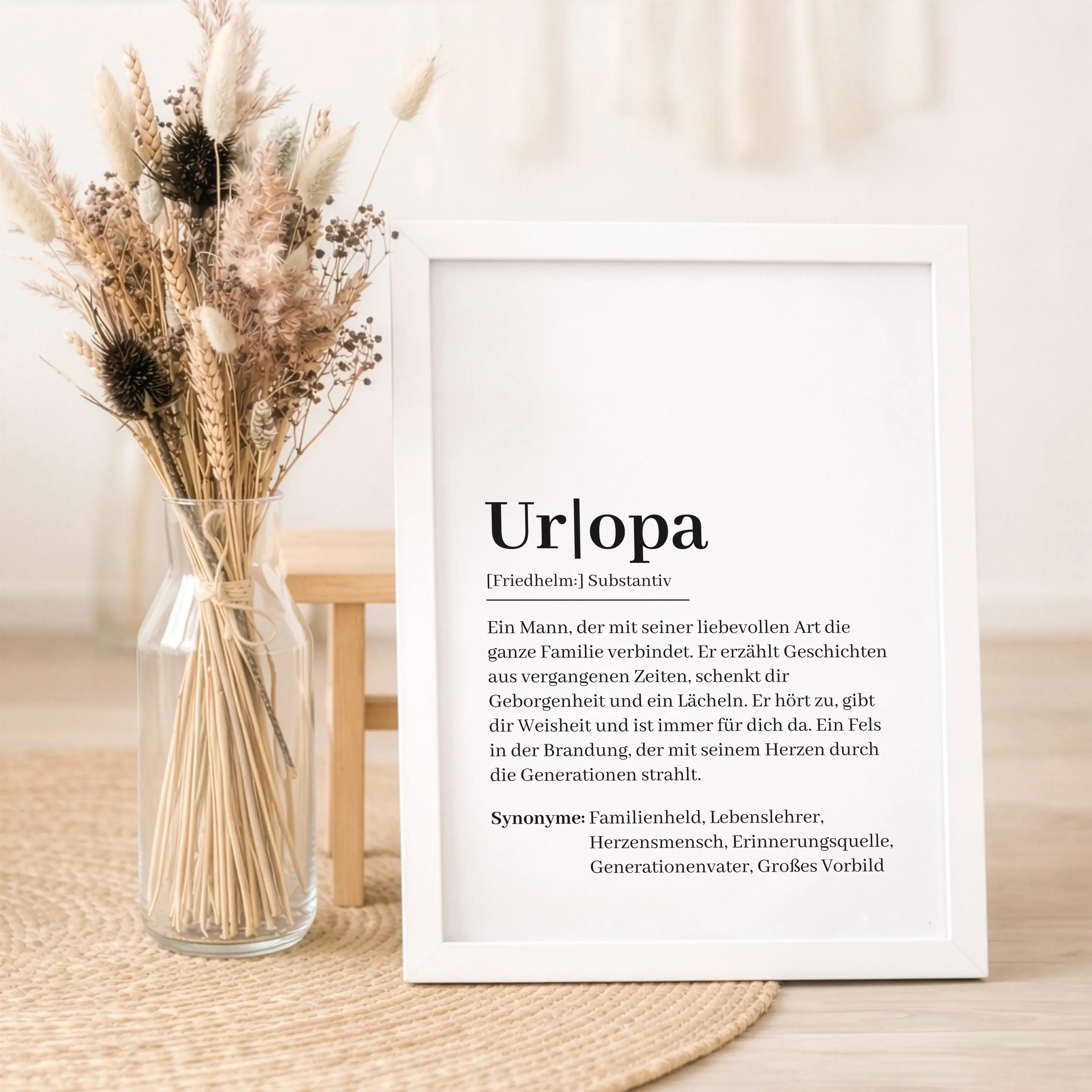Uropa Definition Poster-Personalisiertes Poster-famprints-Das Uropa Definition Poster von famprints ist ein persönliches Geschenk für Menschen, die ihrem Uropa auf besondere Weise Danke sagen möchten. Das Design greift die Bedeutung eines Uropas als Mitte
