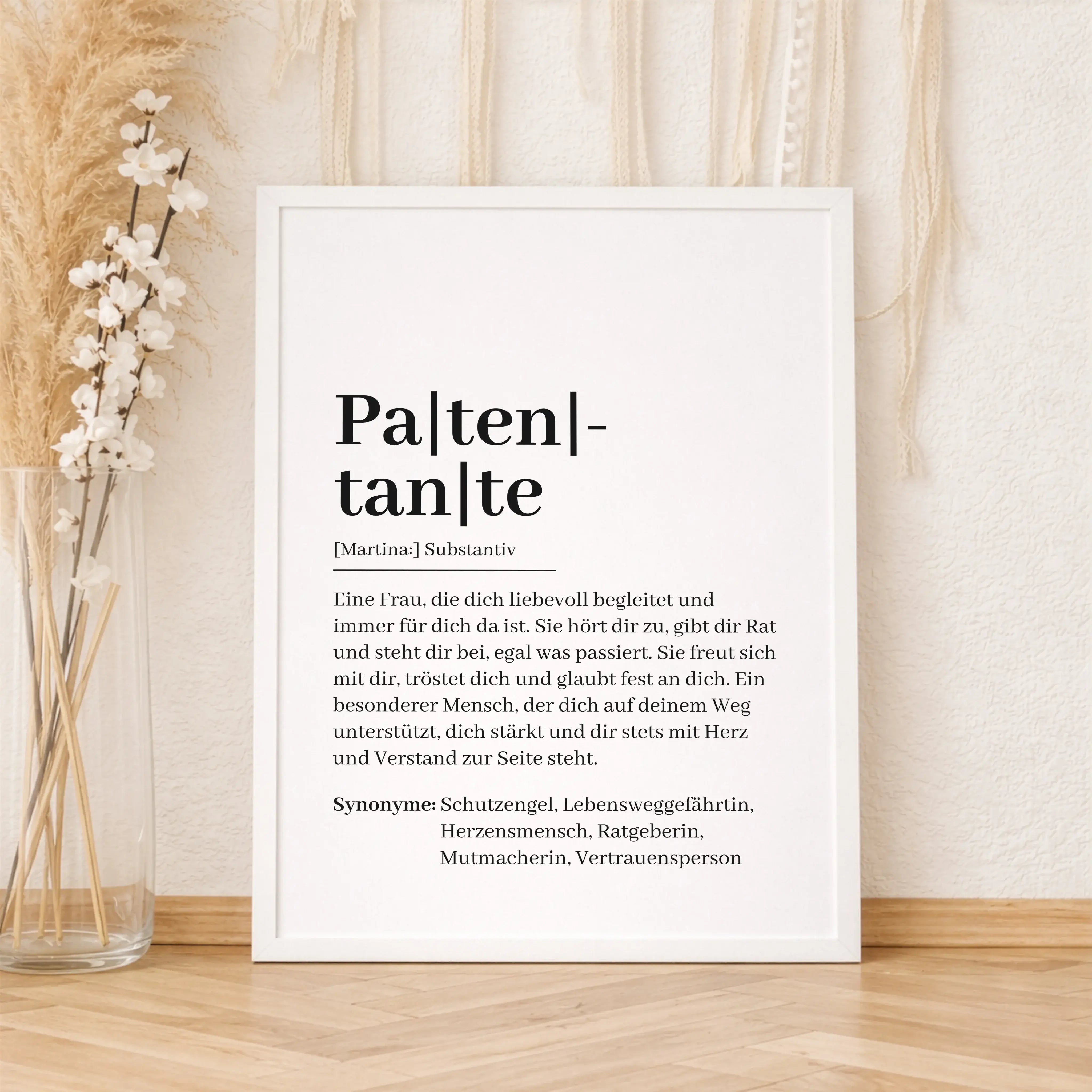 Patentante Definition Poster-Personalisiertes Poster-famprints-Das Patentante Definition Poster ist eine besondere Geschenkidee für Menschen, die ihrer Patentante zeigen möchten, wie wichtig sie ist. Die liebevolle Definition beschreibt mit klaren Worten,