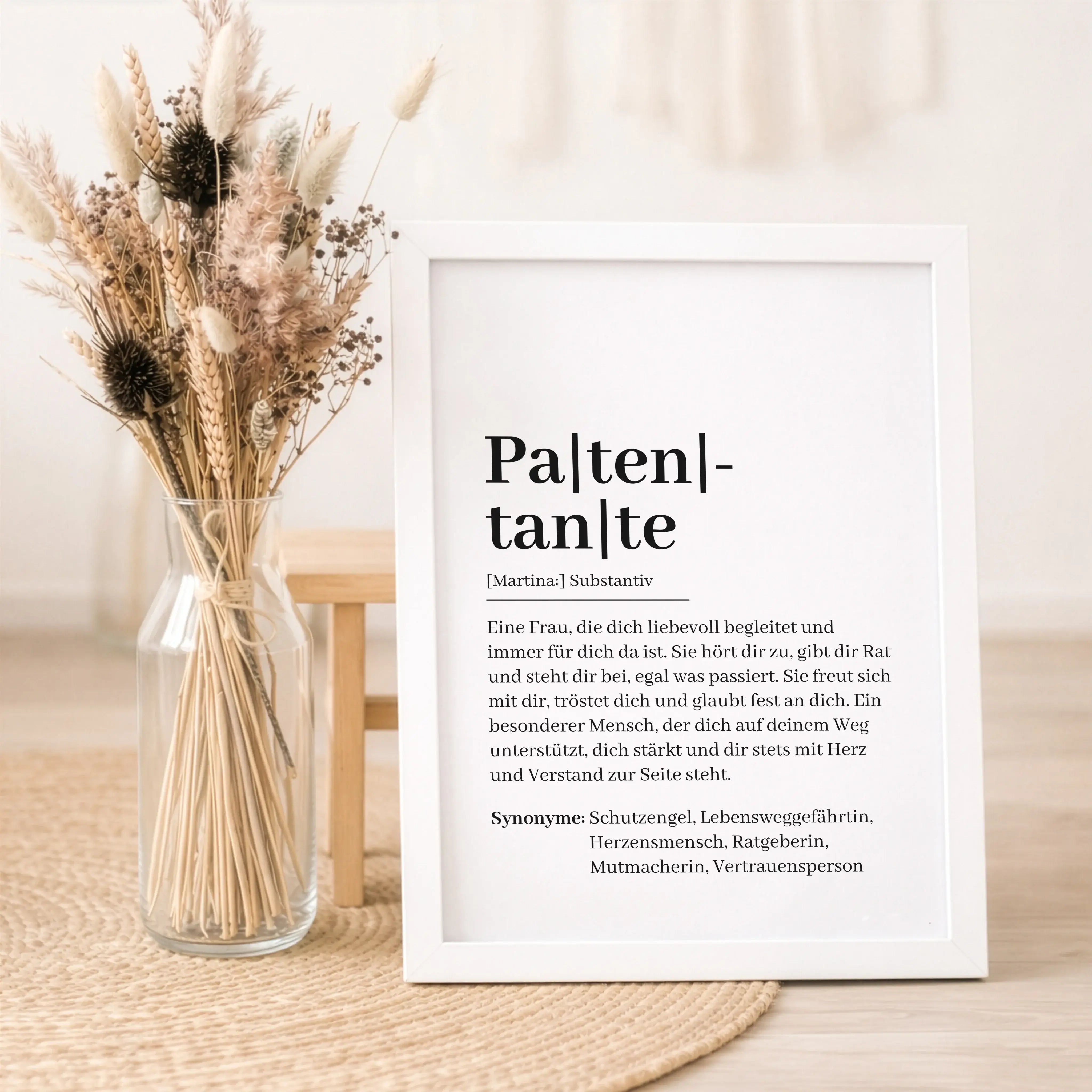 Patentante Definition Poster-Personalisiertes Poster-famprints-Das Patentante Definition Poster ist eine besondere Geschenkidee für Menschen, die ihrer Patentante zeigen möchten, wie wichtig sie ist. Die liebevolle Definition beschreibt mit klaren Worten,