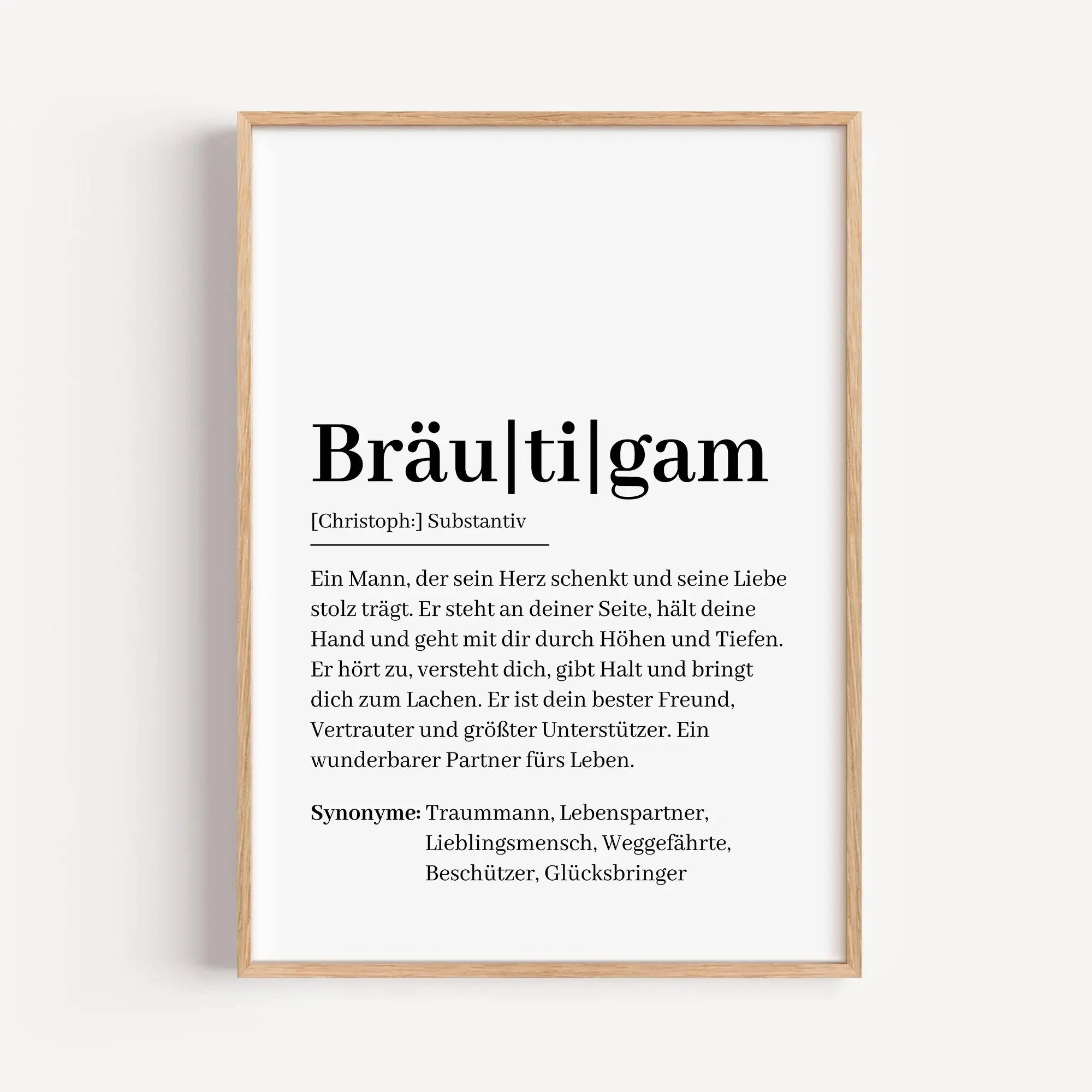 Bräutigam Definition Poster-Personalisiertes Poster-famprints-Suchst du nach einem einzigartigen Geschenk für den Bräutigam? Unser Bräutigam Definition Poster ist die perfekte Wahl! Dieses liebevoll gestaltete Poster beschreibt auf humorvolle und herzlich