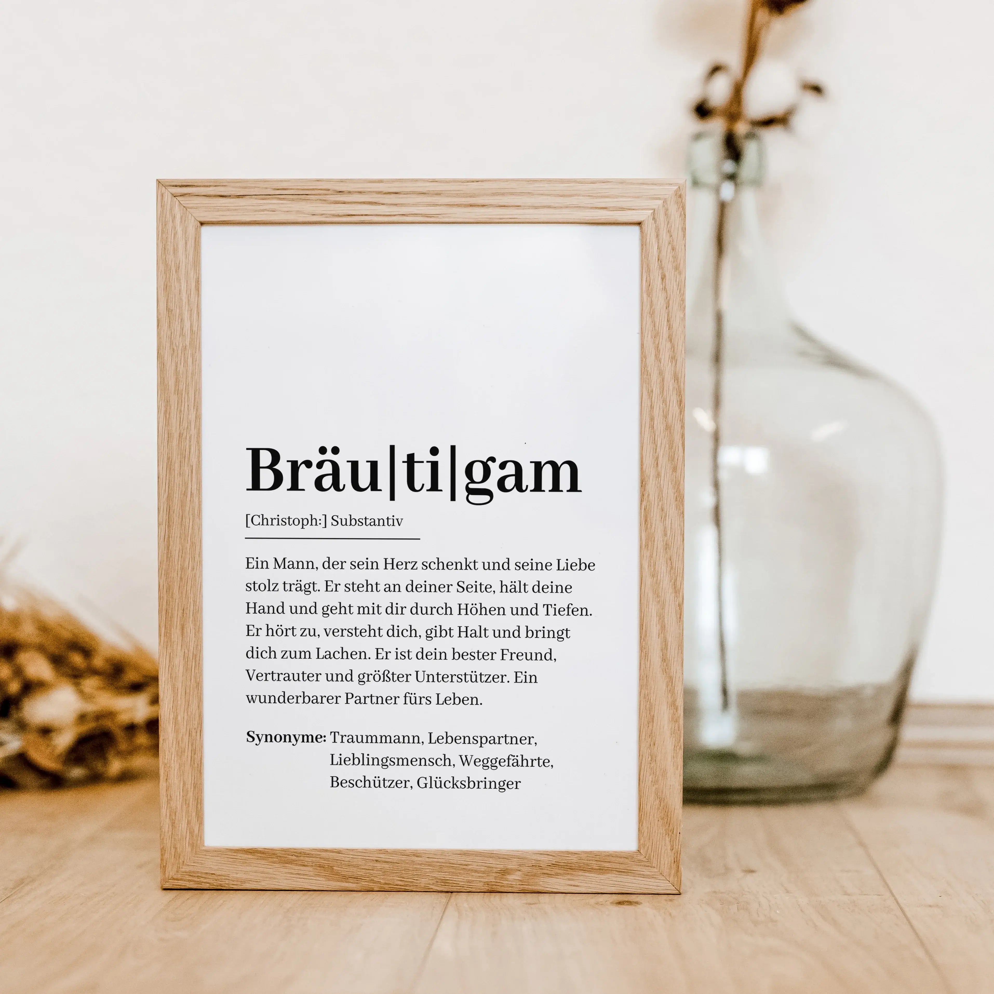 Bräutigam Definition Poster-Personalisiertes Poster-famprints-Suchst du nach einem einzigartigen Geschenk für den Bräutigam? Unser Bräutigam Definition Poster ist die perfekte Wahl! Dieses liebevoll gestaltete Poster beschreibt auf humorvolle und herzlich