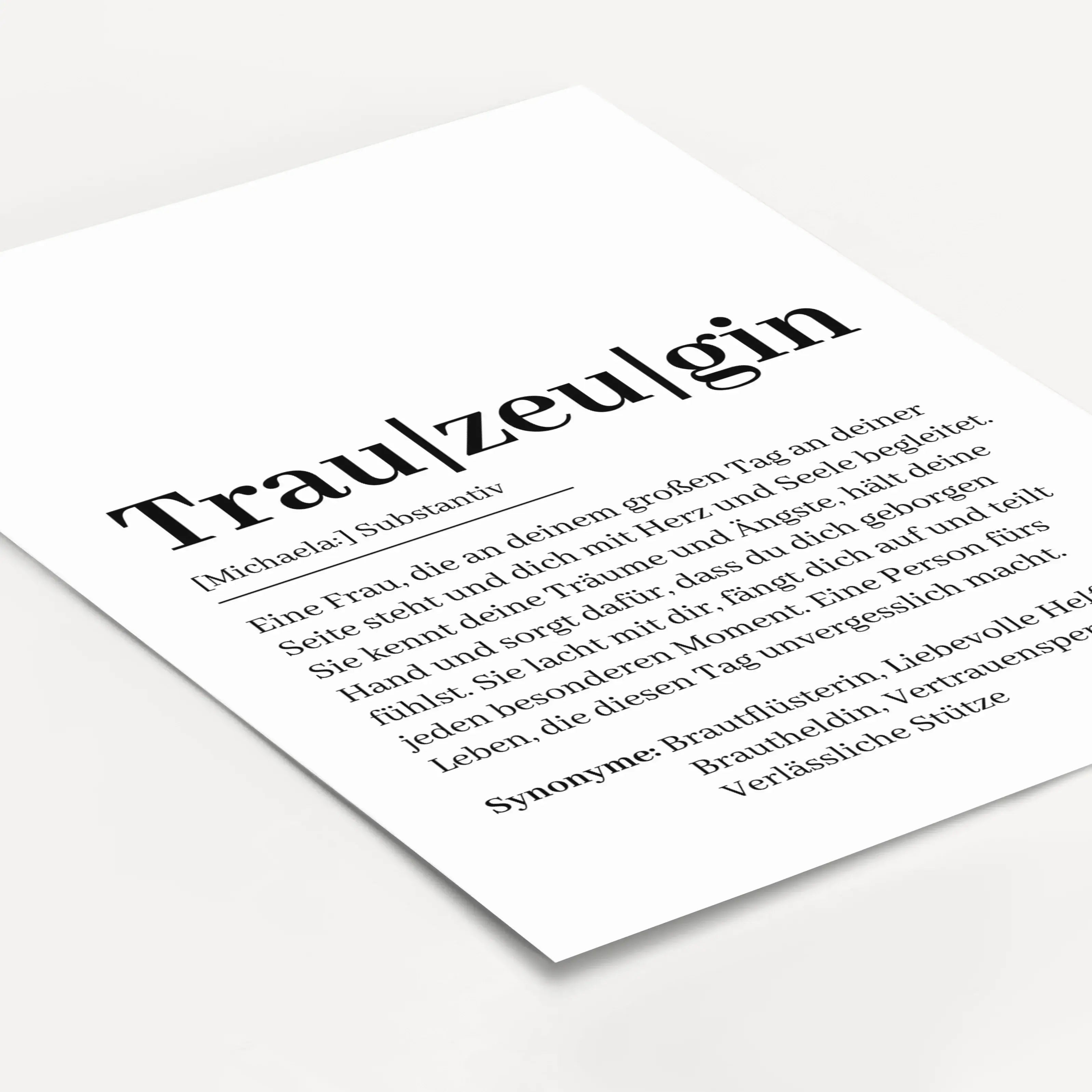 Trauzeugin Definition Poster-Personalisiertes Poster-famprints-Das Trauzeugin Definition Poster ist ein persönliches Geschenk, das Wertschätzung sichtbar macht und Worte findet, die im Alltag oft fehlen. Es erklärt auf liebevolle und ehrliche Weise, was e