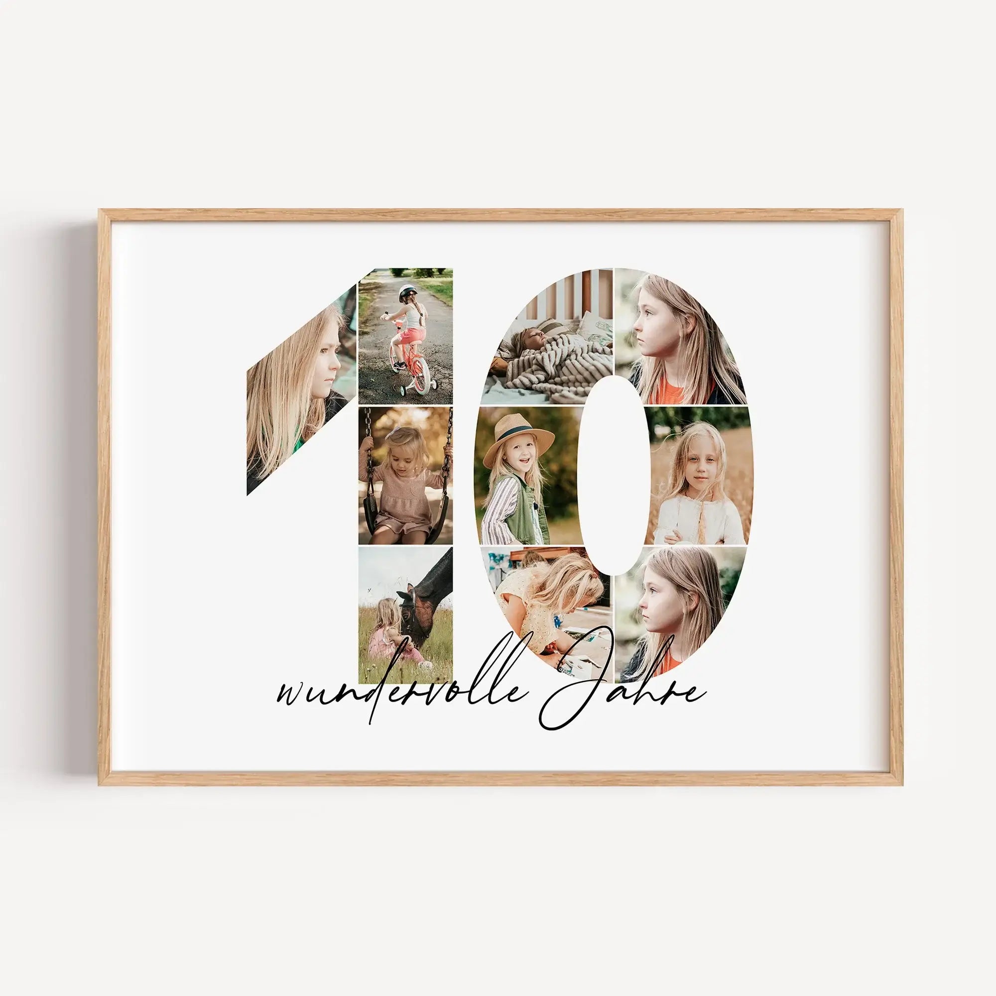 Foto Poster 10 Jahre - Personalisiertes Poster - famprints - Entdecke unser einzigartiges Foto Poster 10, das deine schönsten Erinnerungen auf besondere Weise in Szene setzt. Die große „10“ auf dem Poster kann mit deinen persönlichen Fotos hinterlegt werd