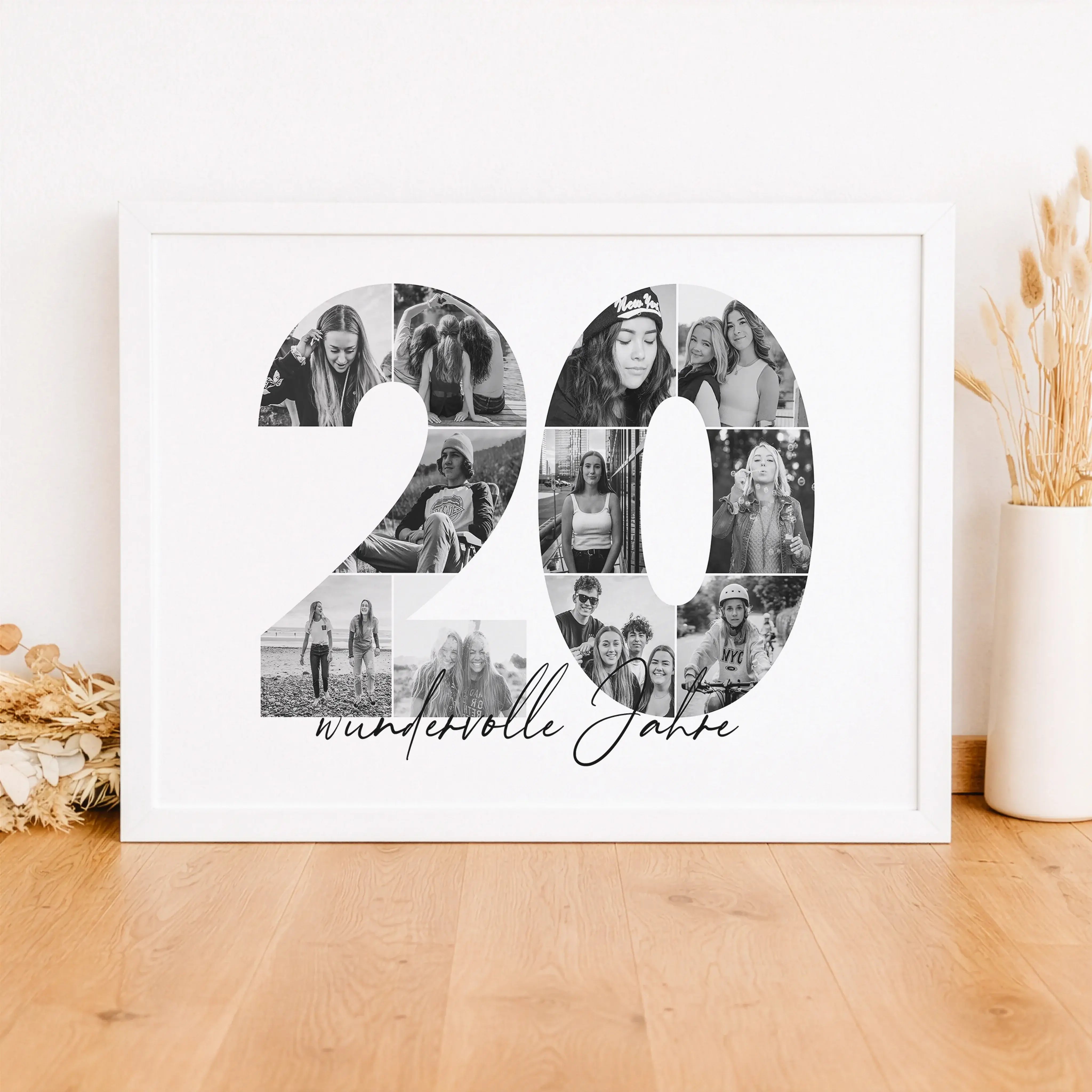 Foto Poster 20-Personalisiertes Poster-famprints-Das Foto Poster 20 ist eine persönliche Art, besondere Lebensabschnitte sichtbar zu machen. Die große Zahl 20 wird mit deinen eigenen Fotos gestaltet und verwandelt Erinnerungen in eine moderne Fotocollage
