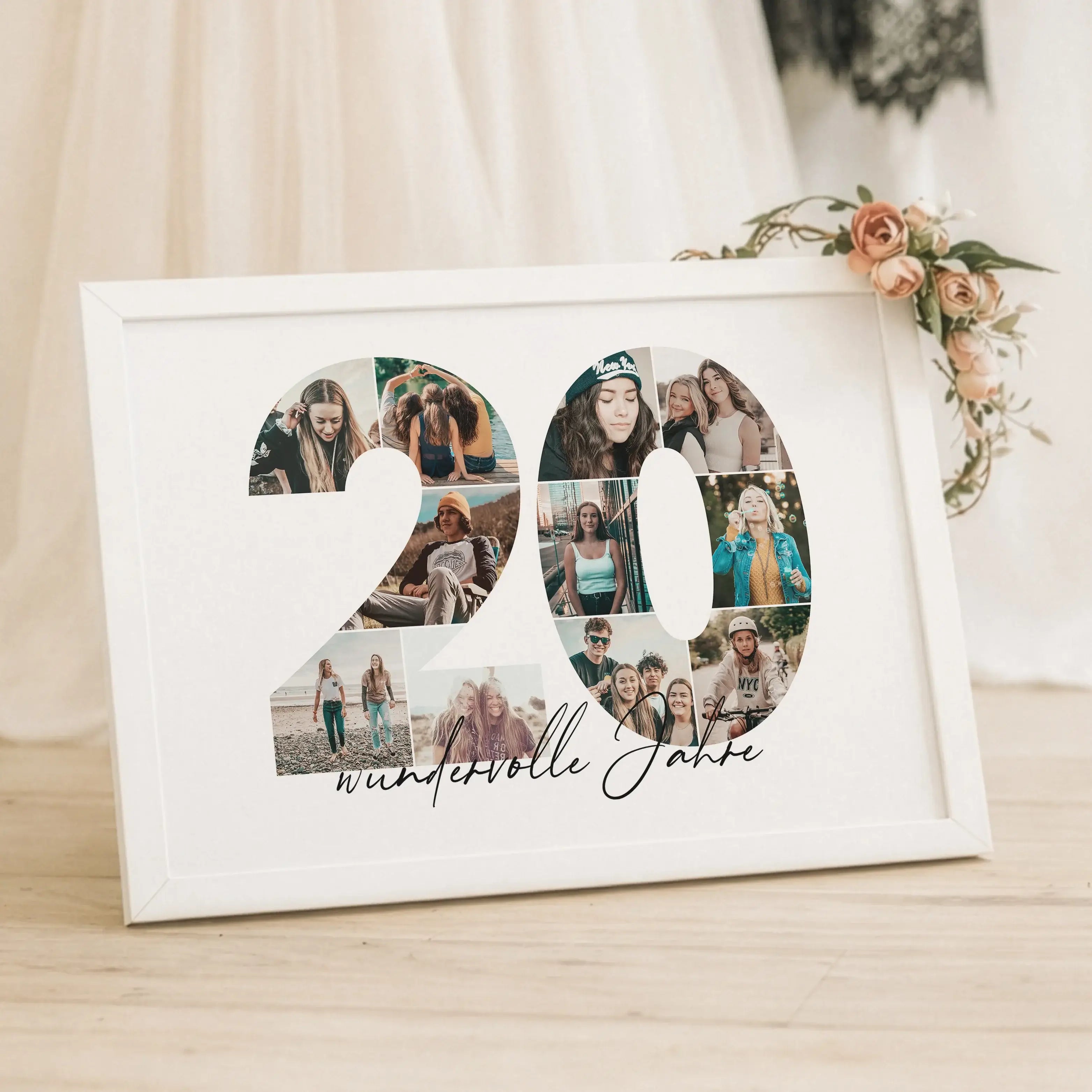 Foto Poster 20-Personalisiertes Poster-famprints-Das Foto Poster 20 ist eine persönliche Art, besondere Lebensabschnitte sichtbar zu machen. Die große Zahl 20 wird mit deinen eigenen Fotos gestaltet und verwandelt Erinnerungen in eine moderne Fotocollage