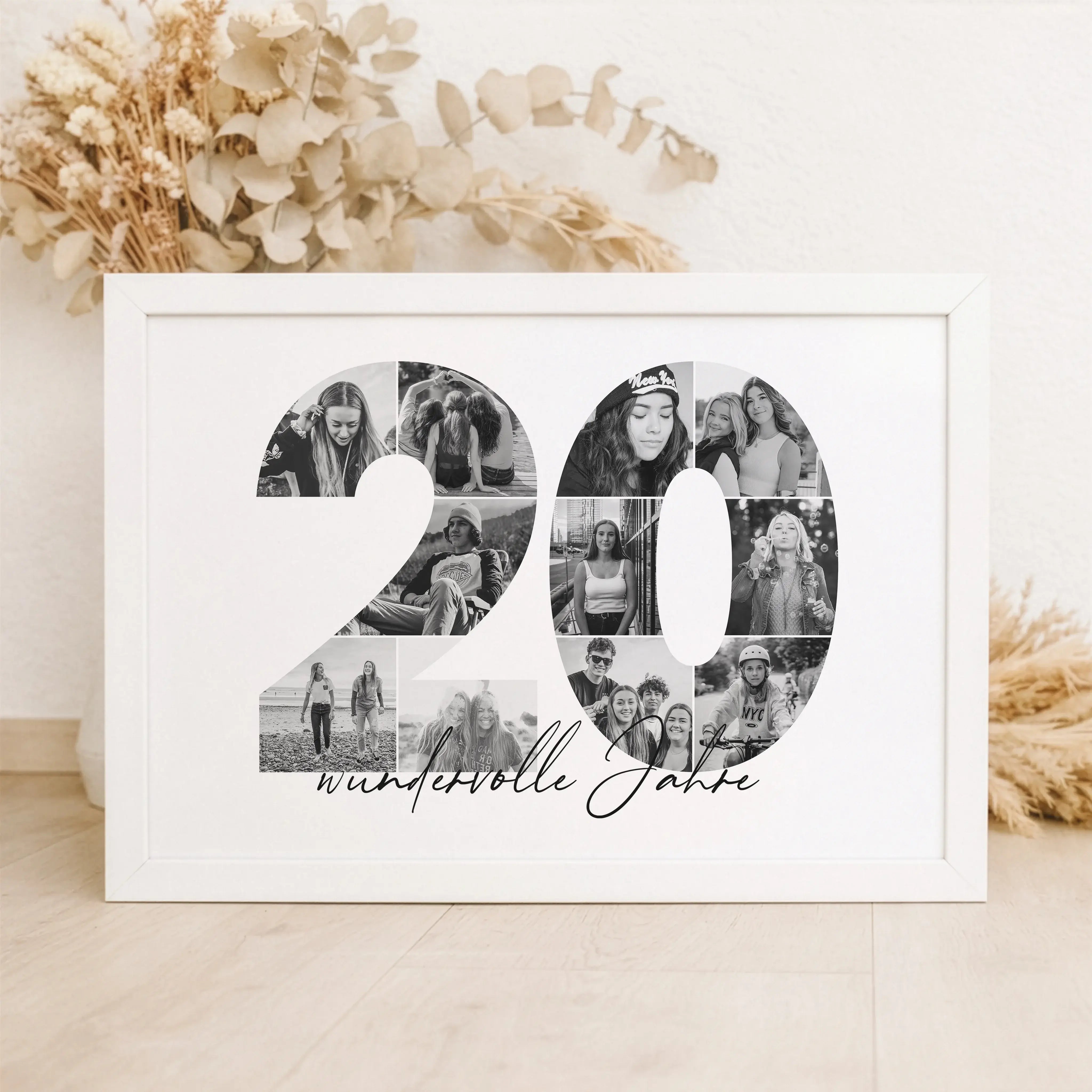 Foto Poster 20-Personalisiertes Poster-famprints-Das Foto Poster 20 ist eine persönliche Art, besondere Lebensabschnitte sichtbar zu machen. Die große Zahl 20 wird mit deinen eigenen Fotos gestaltet und verwandelt Erinnerungen in eine moderne Fotocollage
