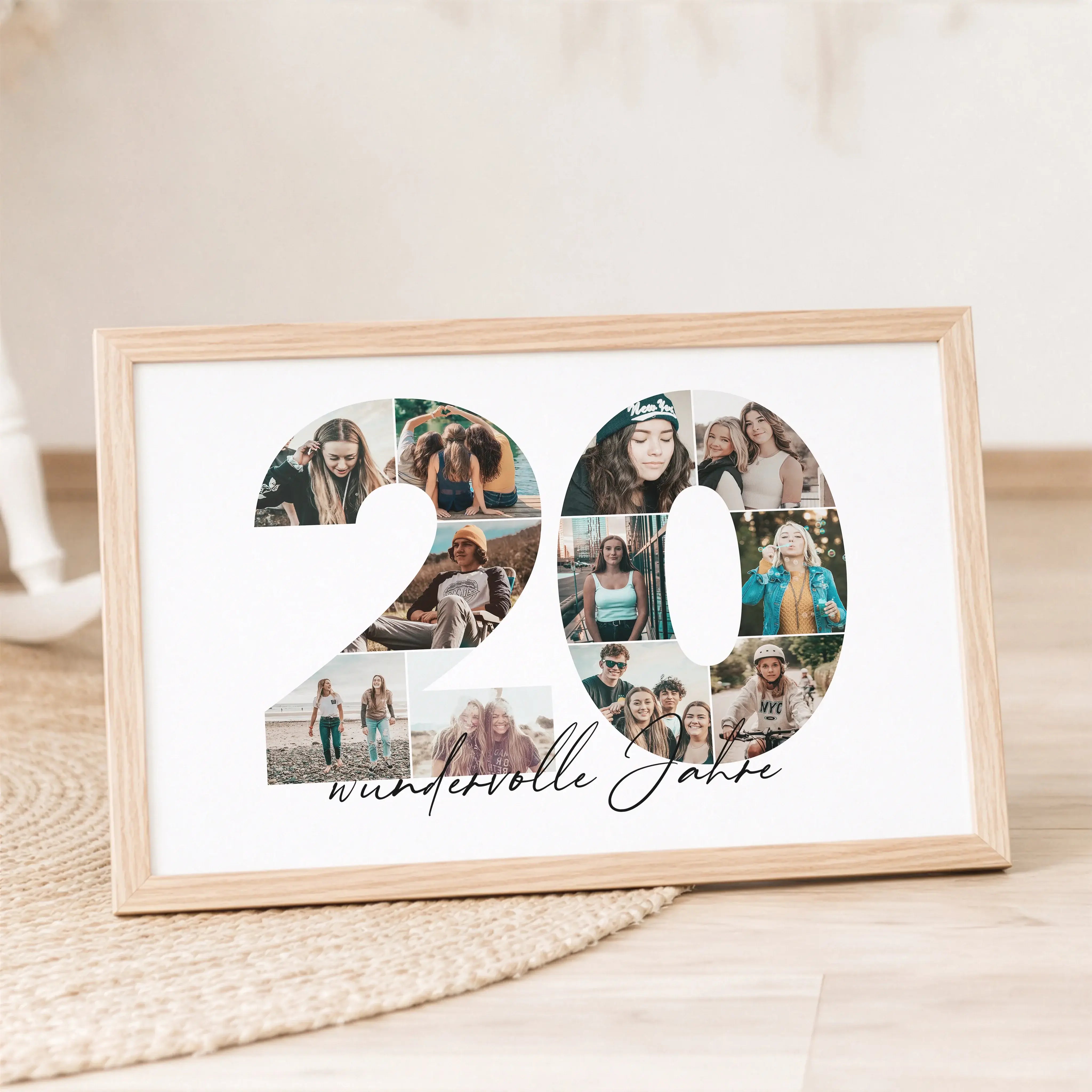 Foto Poster 20-Personalisiertes Poster-famprints-Das Foto Poster 20 ist eine persönliche Art, besondere Lebensabschnitte sichtbar zu machen. Die große Zahl 20 wird mit deinen eigenen Fotos gestaltet und verwandelt Erinnerungen in eine moderne Fotocollage