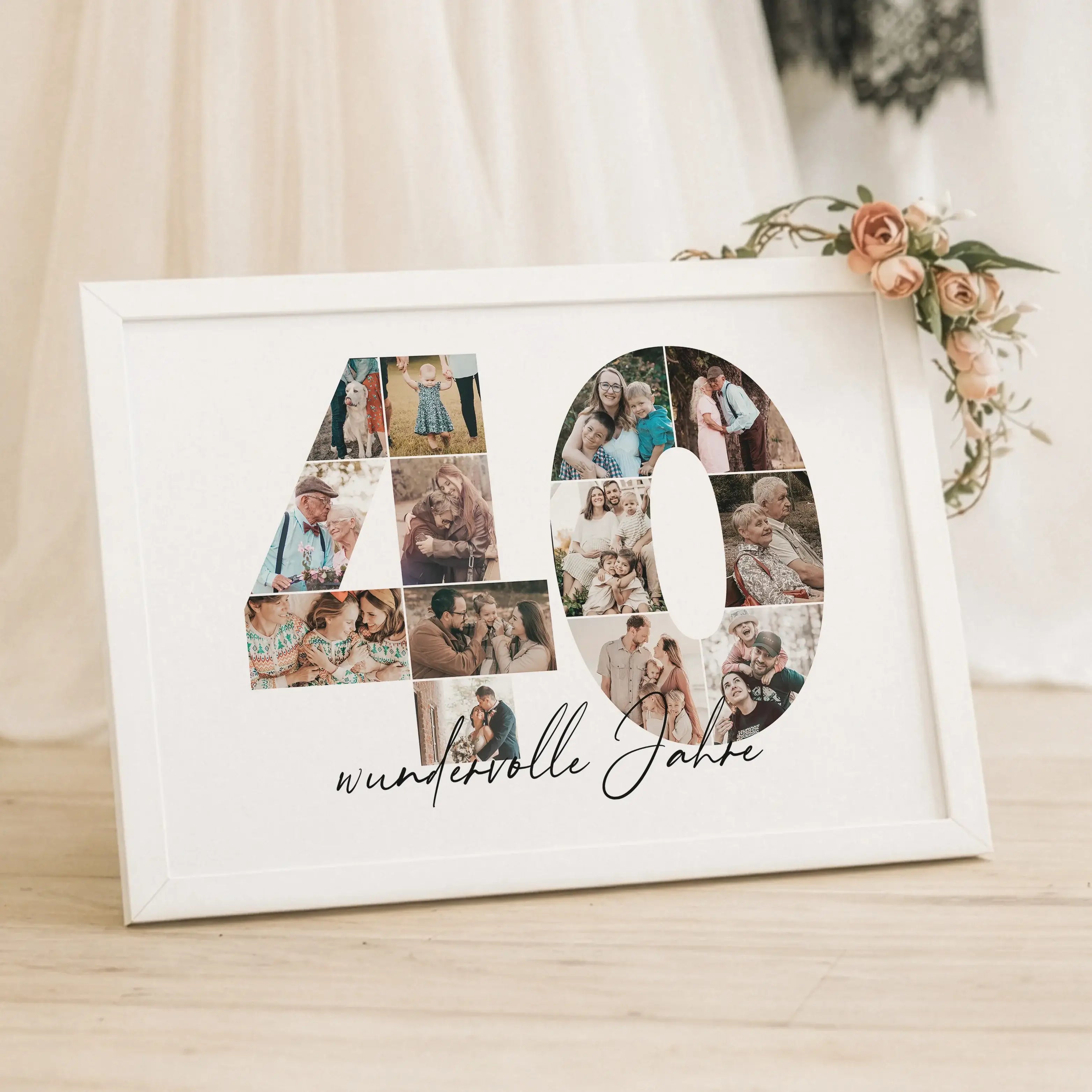 Foto Poster 40-Personalisiertes Poster-famprints-Das Foto Poster 40 ist eine persönliche Art, besondere Lebensmomente sichtbar zu machen. Die große Zahl 40 wird mit deinen eigenen Bildern gefüllt und entsteht so als individuelle Fotocollage, die Erinnerun