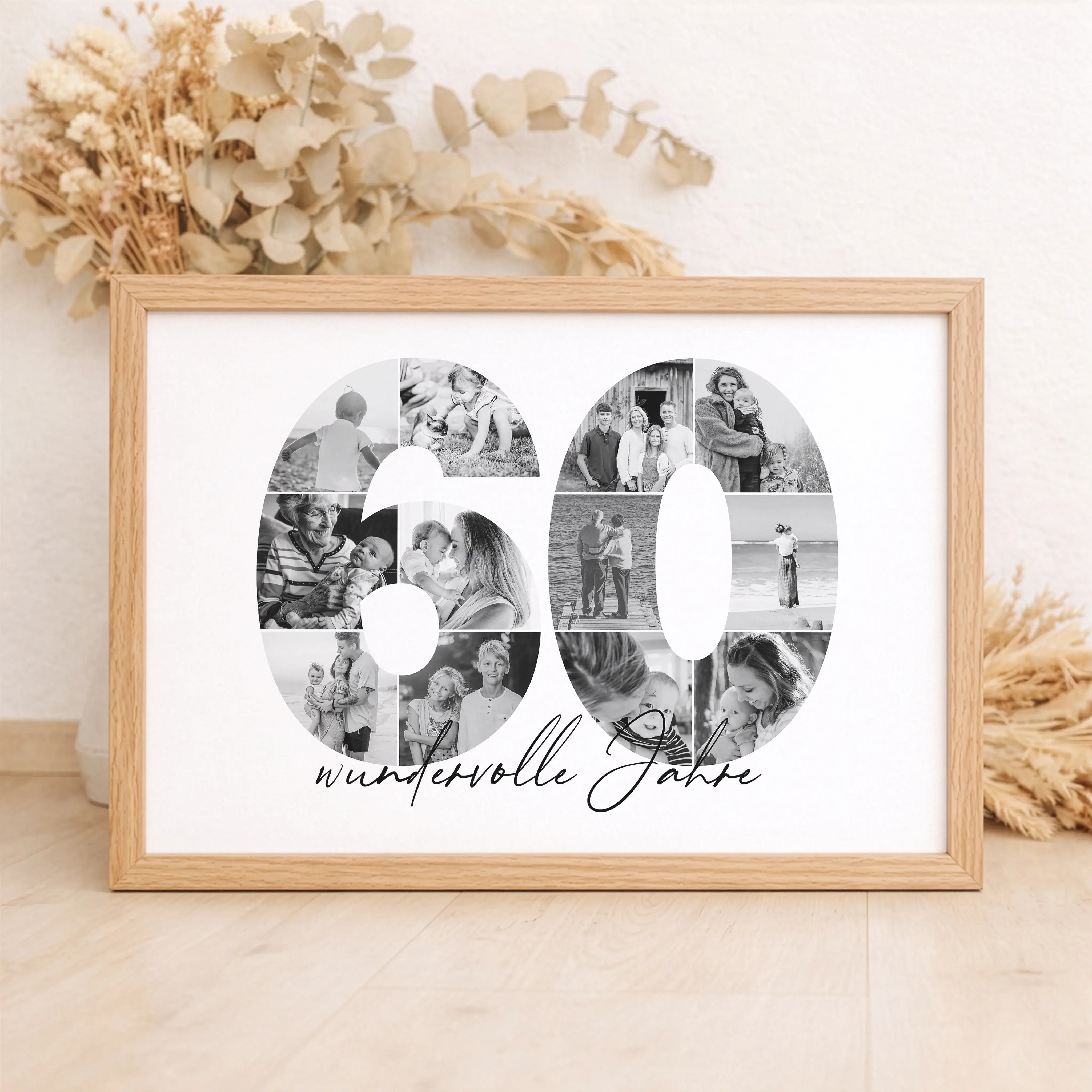Foto Poster 60-Personalisiertes Poster-famprints-Mit dem Foto Poster 60 gestaltest du ein persönliches Erinnerungsstück, das besondere Lebensmomente sichtbar macht. Die große Zahl 60 wird mit deinen eigenen Fotos gefüllt und verwandelt sich in eine indivi