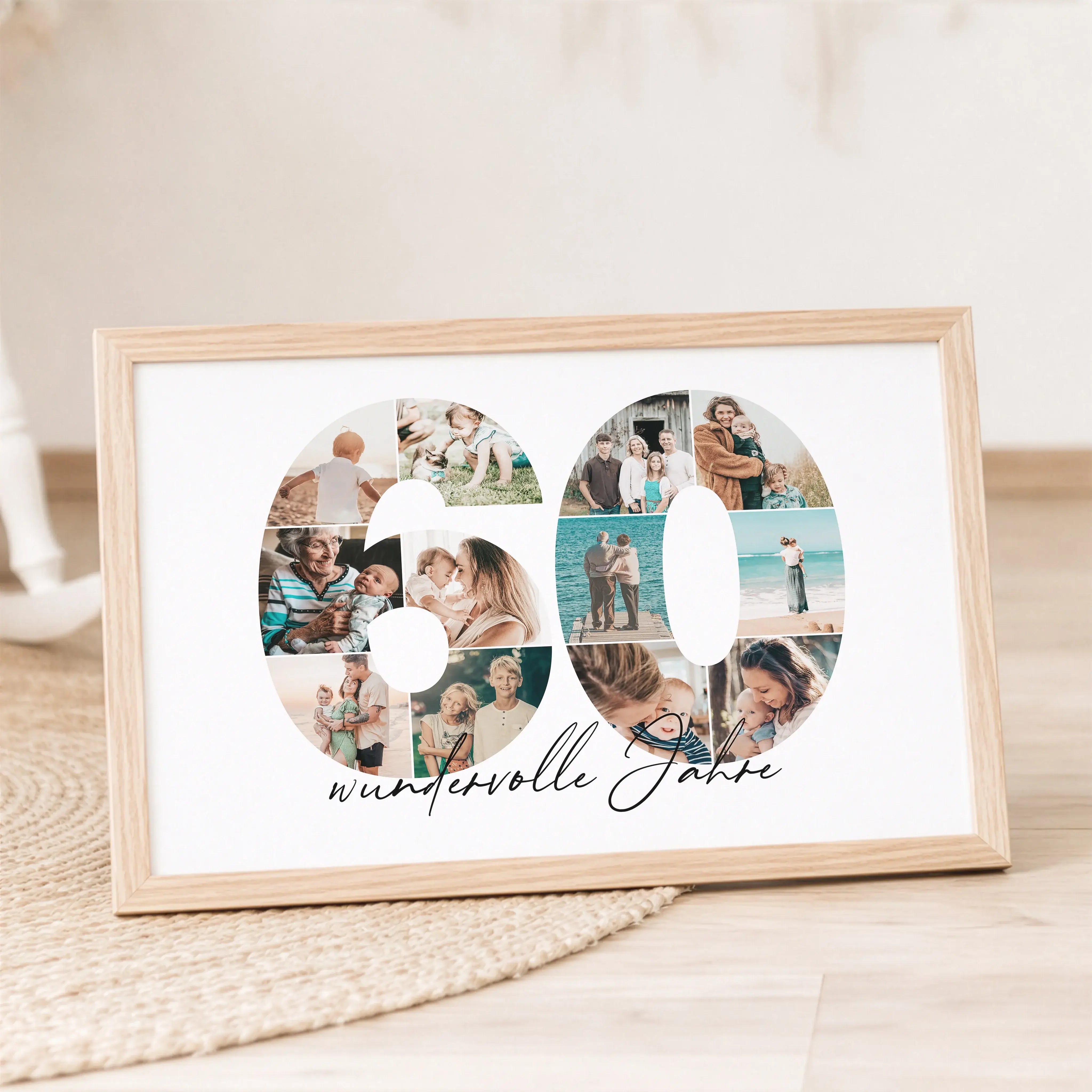 Foto Poster 60-Personalisiertes Poster-famprints-Mit dem Foto Poster 60 gestaltest du ein persönliches Erinnerungsstück, das besondere Lebensmomente sichtbar macht. Die große Zahl 60 wird mit deinen eigenen Fotos gefüllt und verwandelt sich in eine indivi